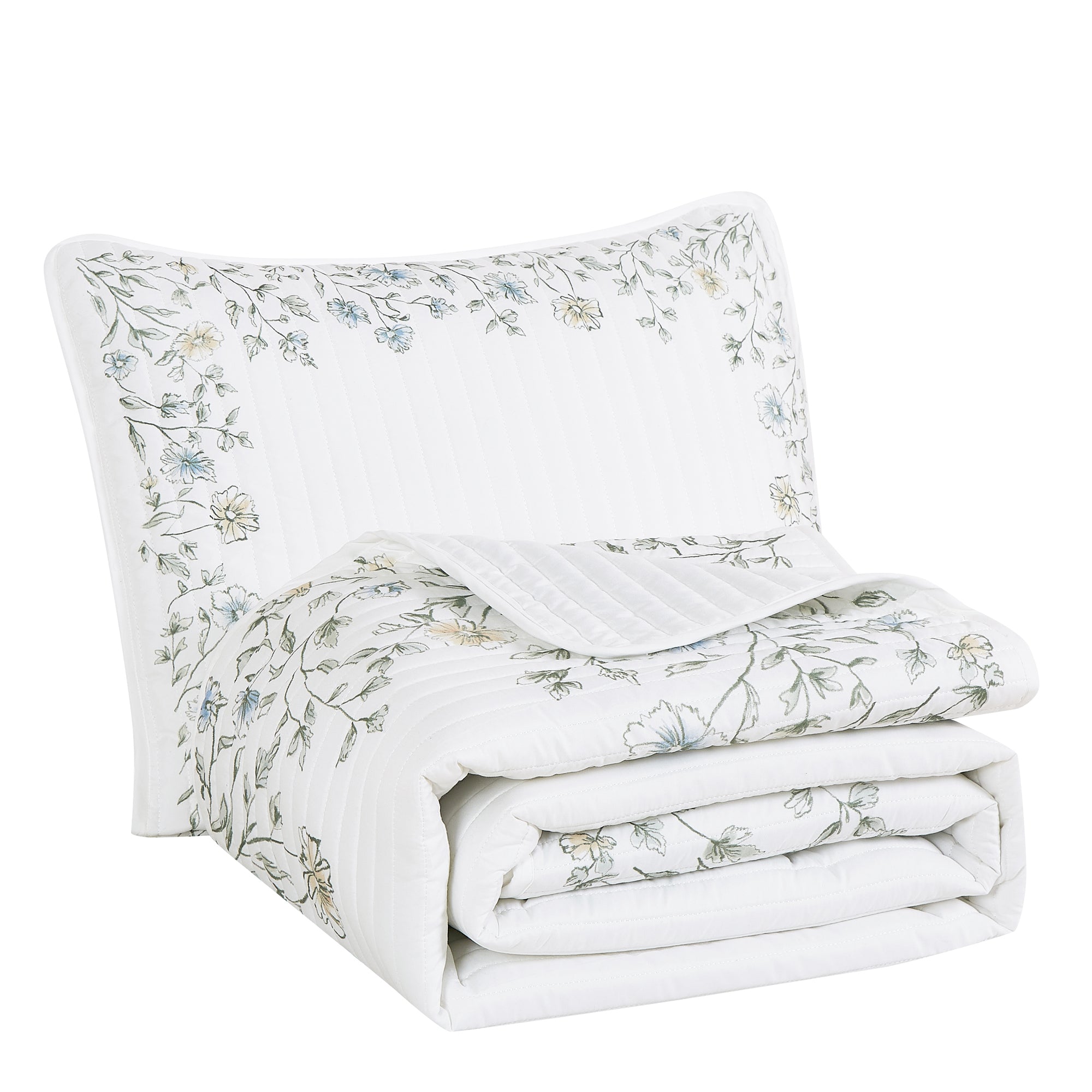 3 Piece Lightweight Quilt Bedspread Set Reversible Floral Botanical