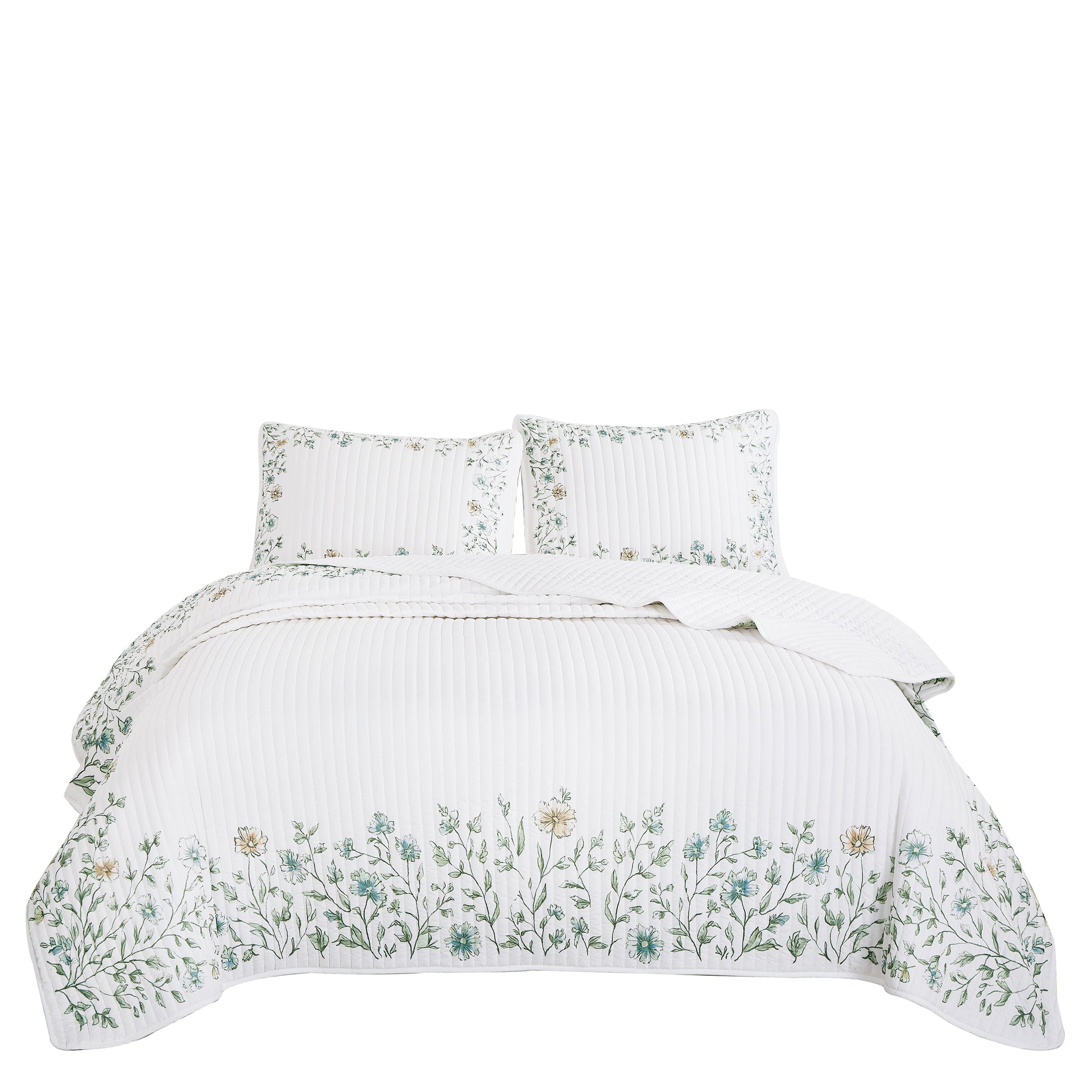 3 Piece Lightweight Quilt Bedspread Set Reversible Floral Botanical
