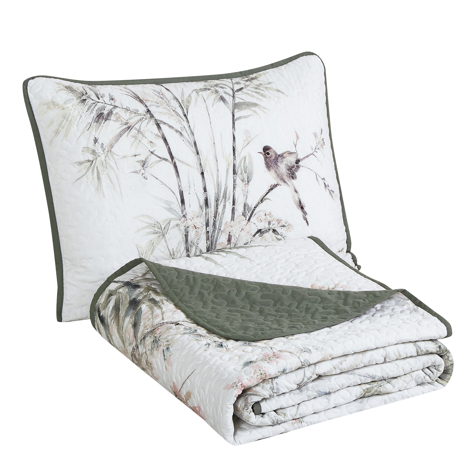 3 Piece Lightweight Quilt Bedspread Set Reversible Floral Botanical