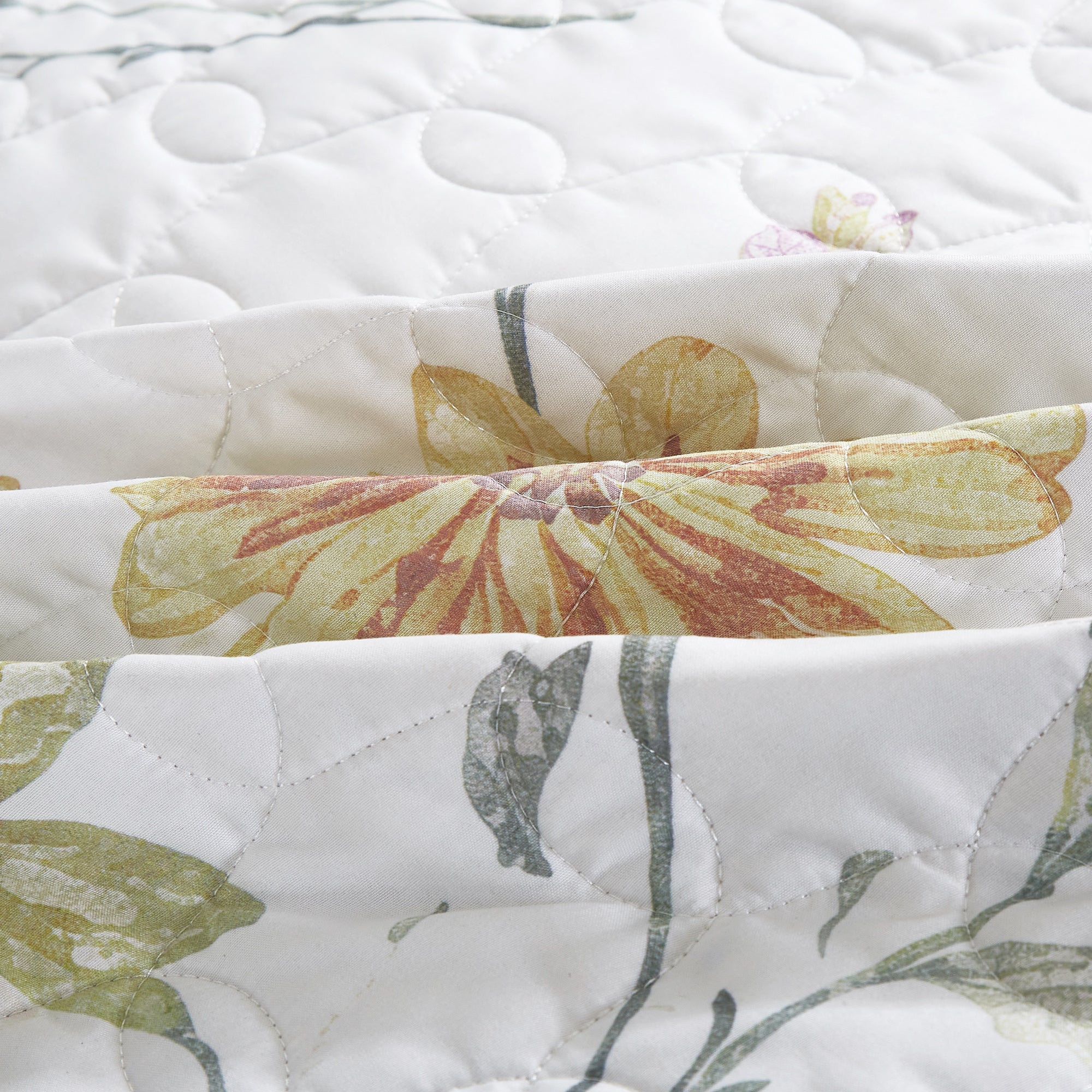 3 Piece Lightweight Quilt Bedspread Set Reversible Floral Botanical