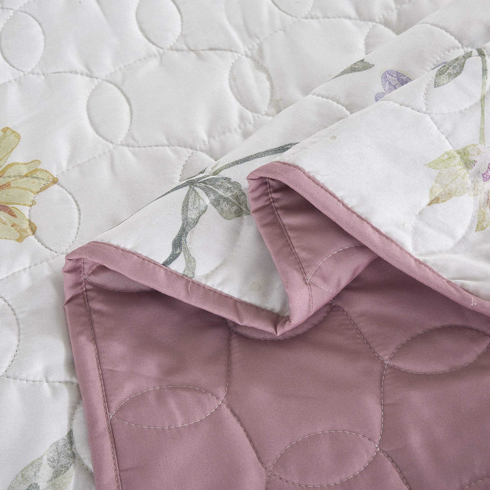 3 Piece Lightweight Quilt Bedspread Set Reversible Floral Botanical
