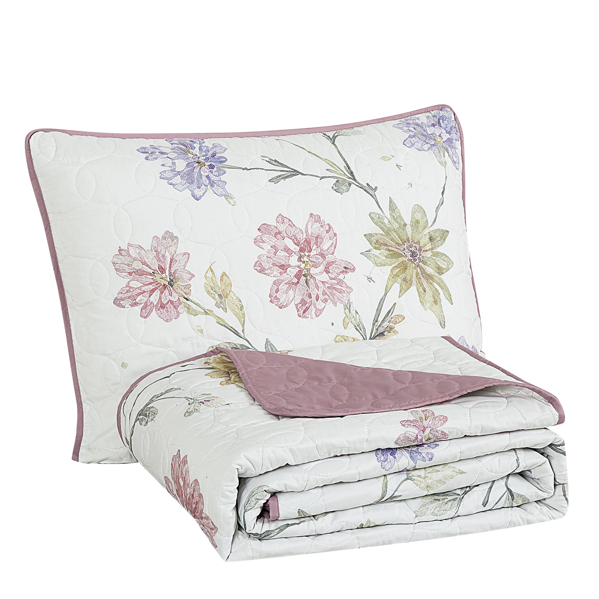 3 Piece Lightweight Quilt Bedspread Set Reversible Floral Botanical