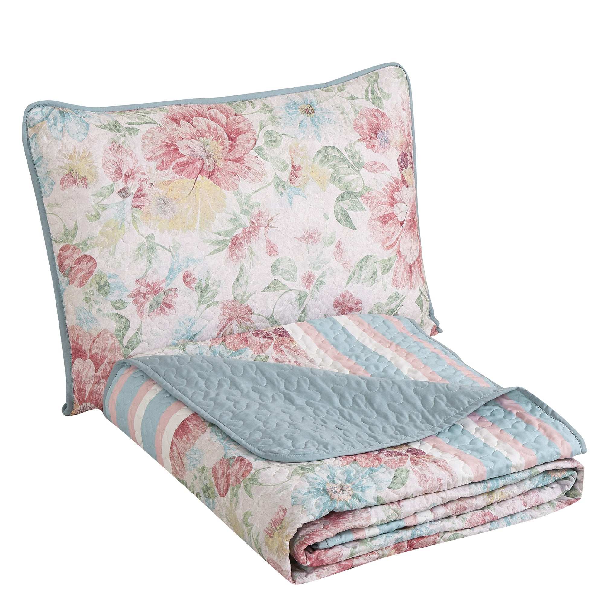 3 Piece Lightweight Quilt Bedspread Set Reversible Floral Botanical