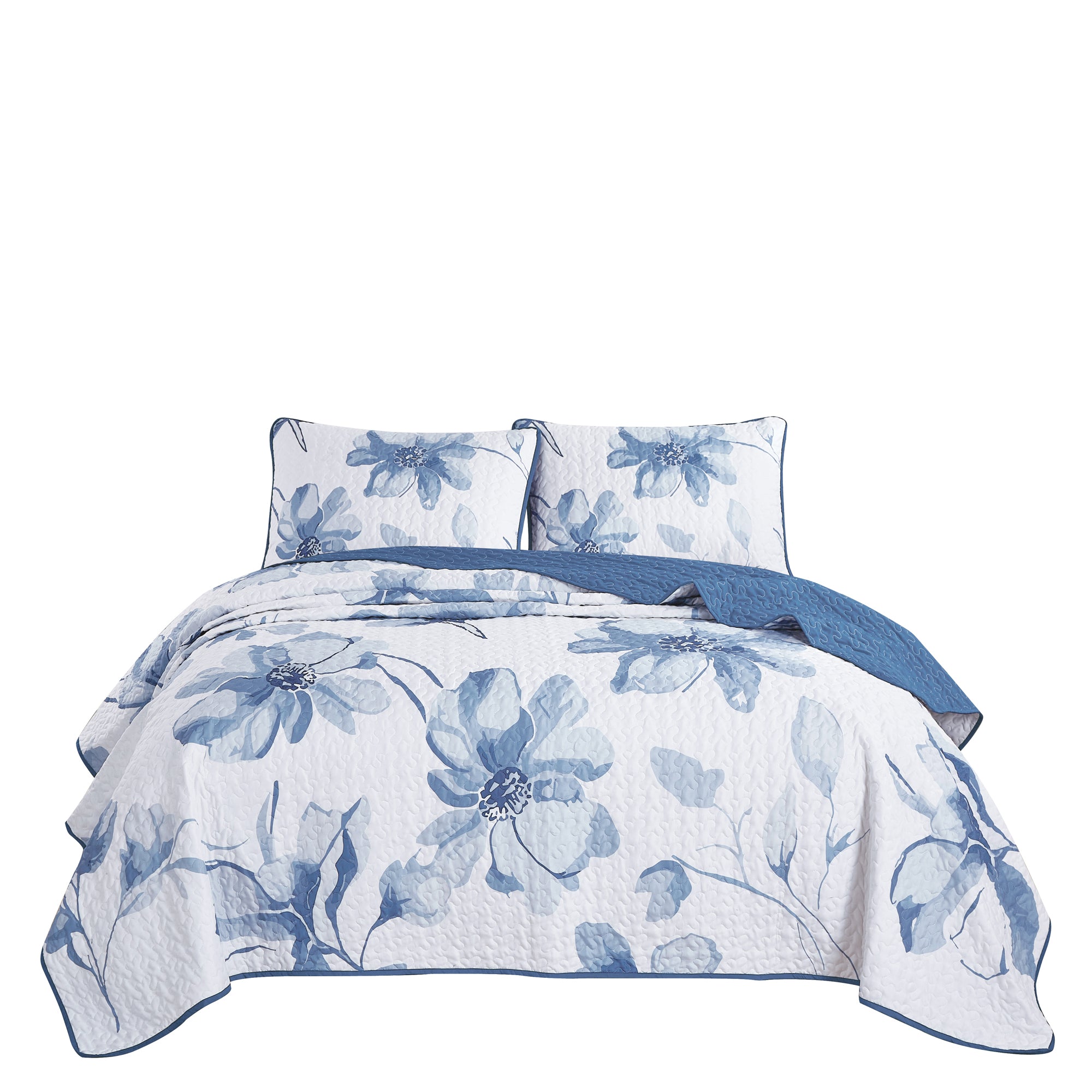 3 Piece Lightweight Quilt Bedspread Set Reversible Floral Botanical