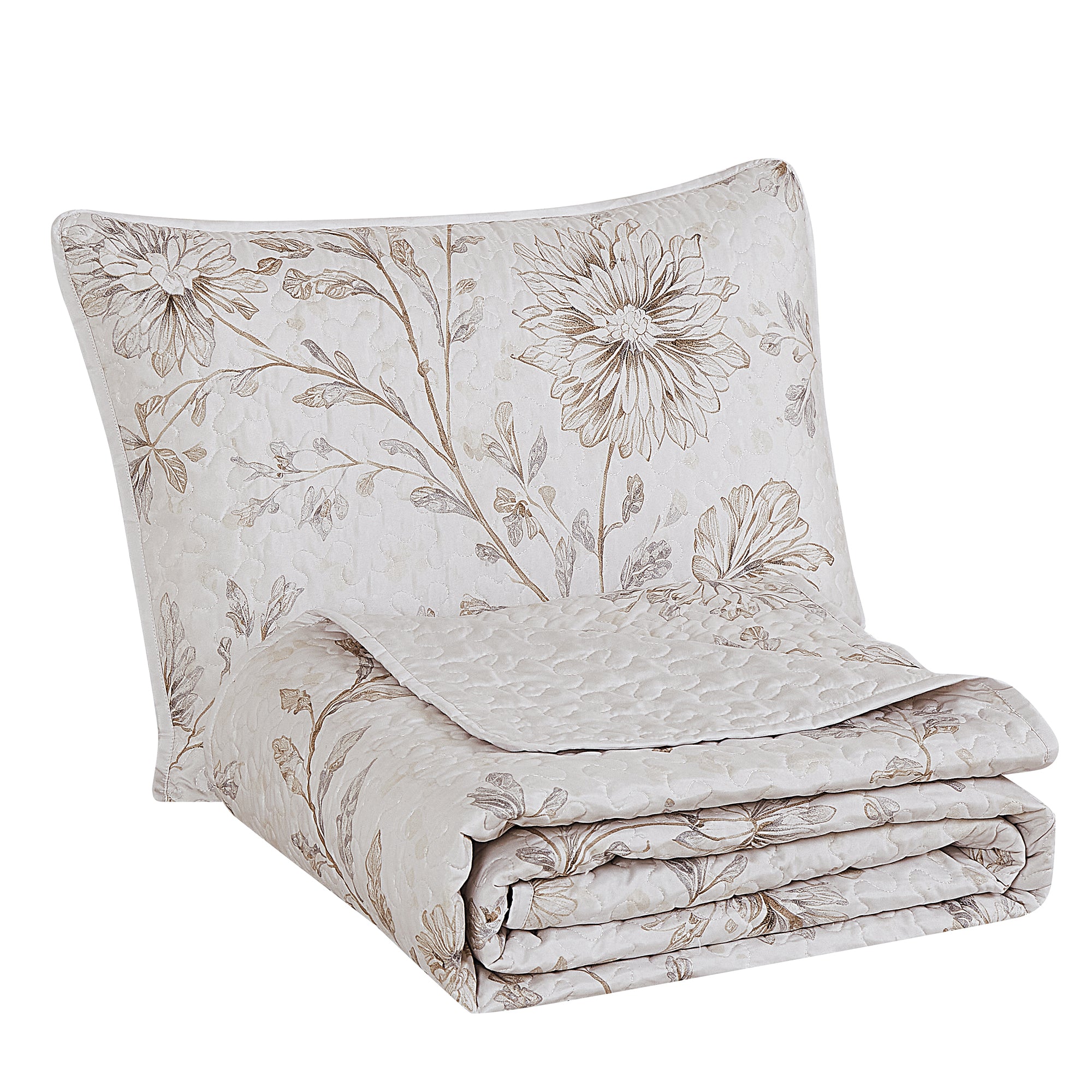 3 Piece Lightweight Quilt Bedspread Set Reversible Floral Botanical