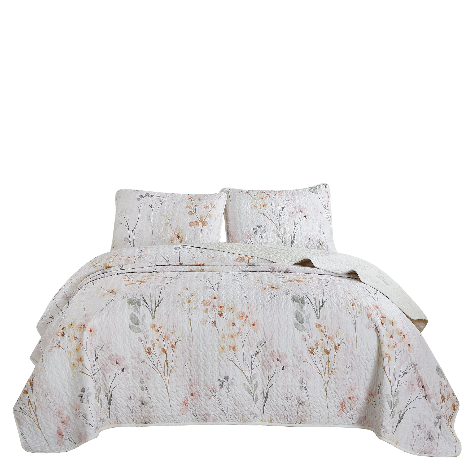 3 Piece Lightweight Quilt Bedspread Set Reversible Floral Botanical
