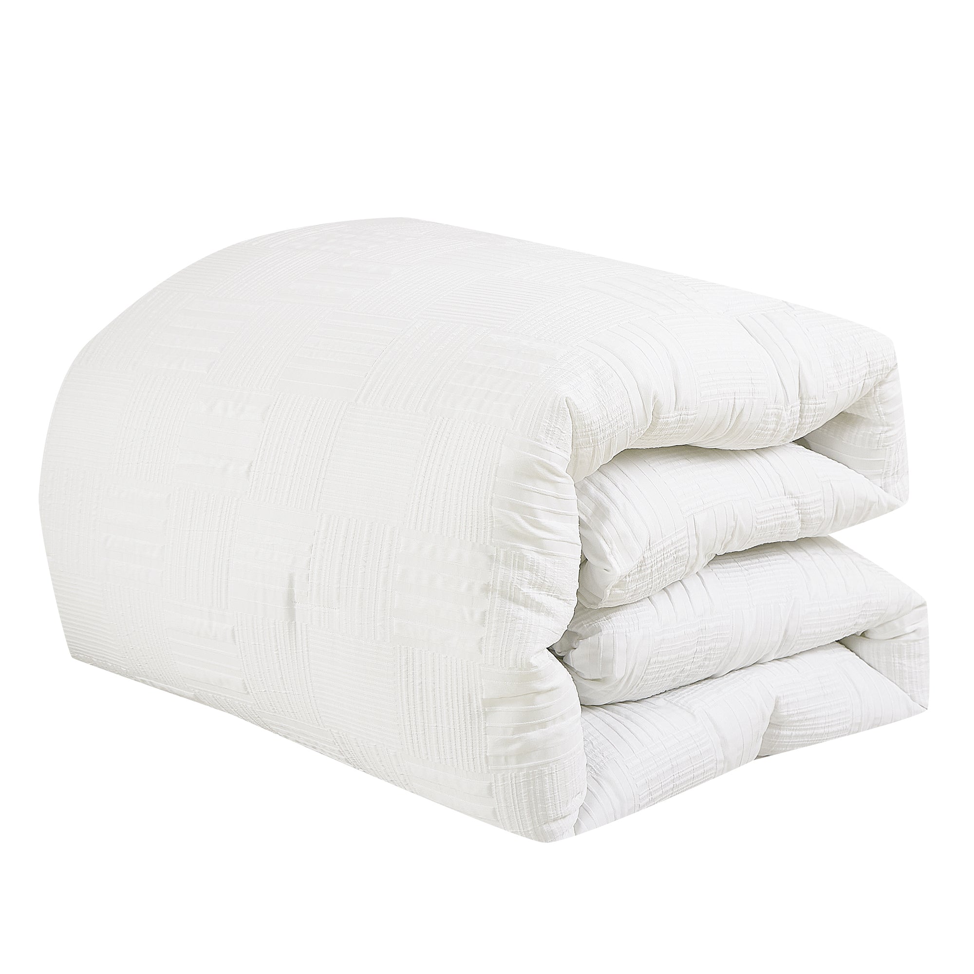 5-Piece White Geometric Jacquard Comforter Set