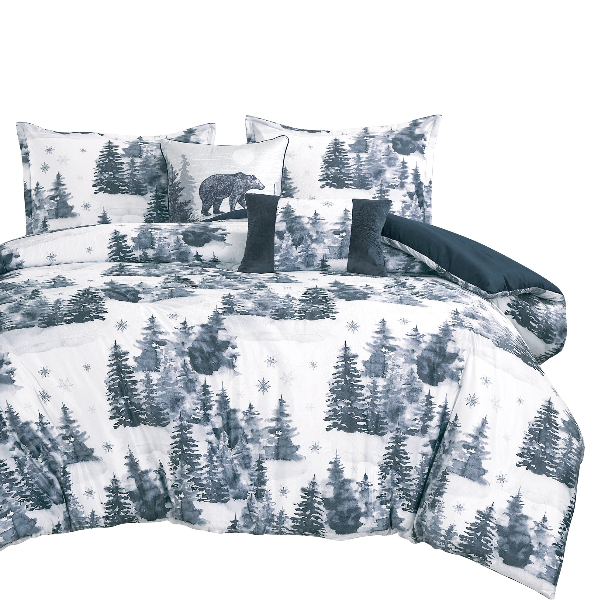 Winter Woodland 5-Piece Velvet Comforter Set with Microfiber Backing