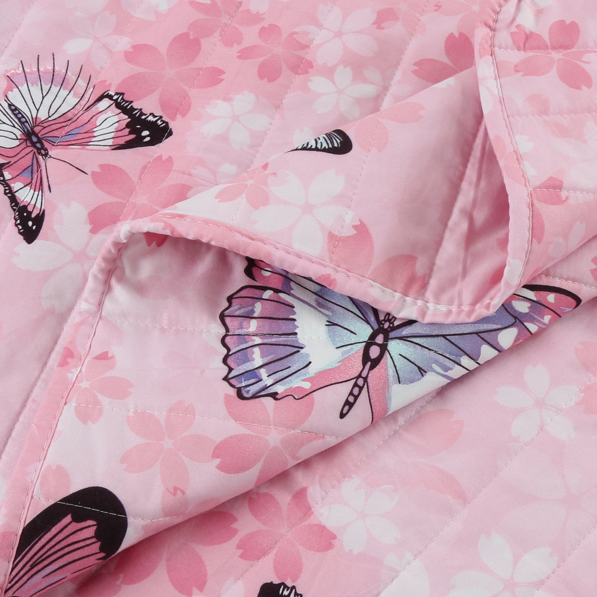 2/3 Piece Kids Girls Butterfly Quilt Set, Soft Lightweight Bedspread