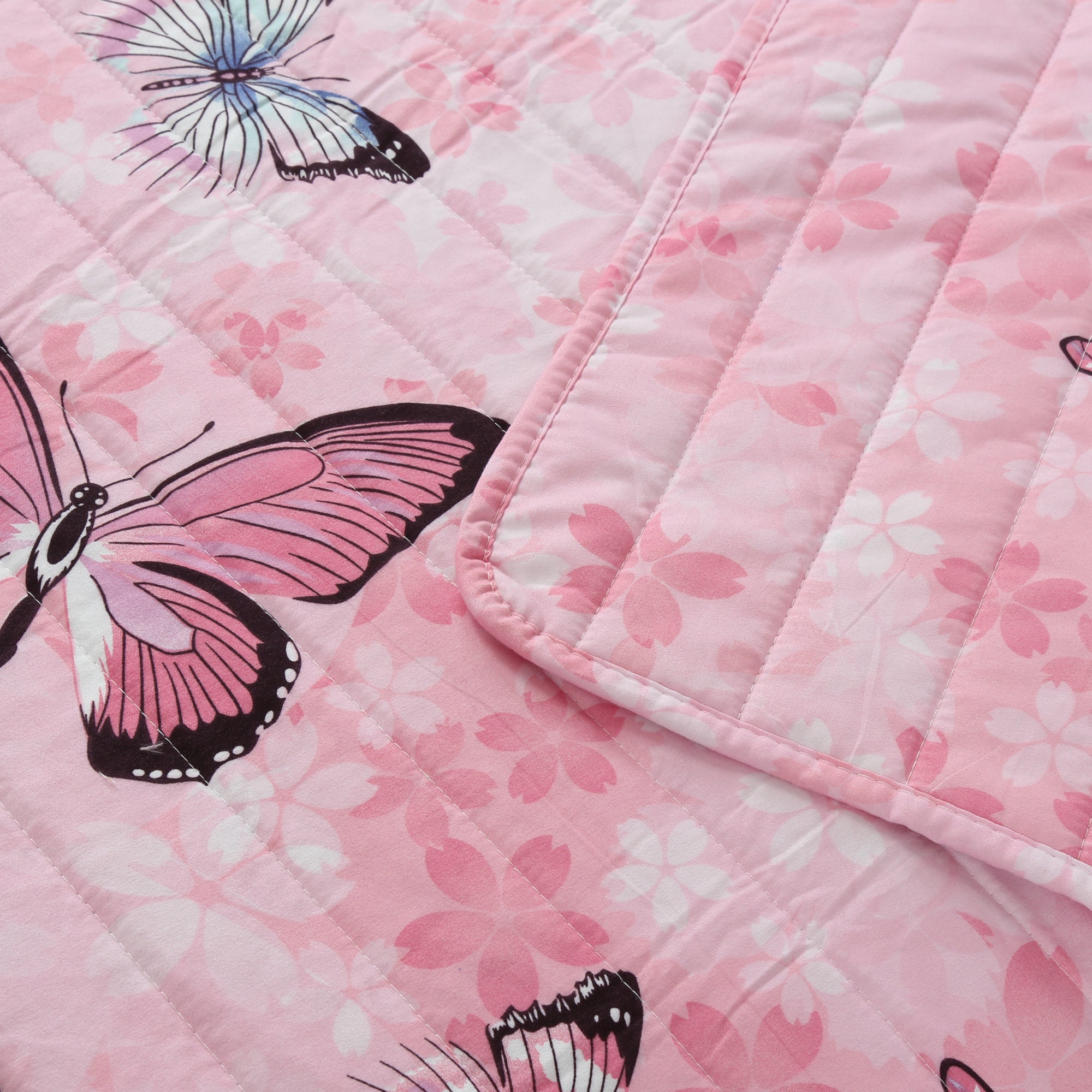 2/3 Piece Kids Girls Butterfly Quilt Set, Soft Lightweight Bedspread