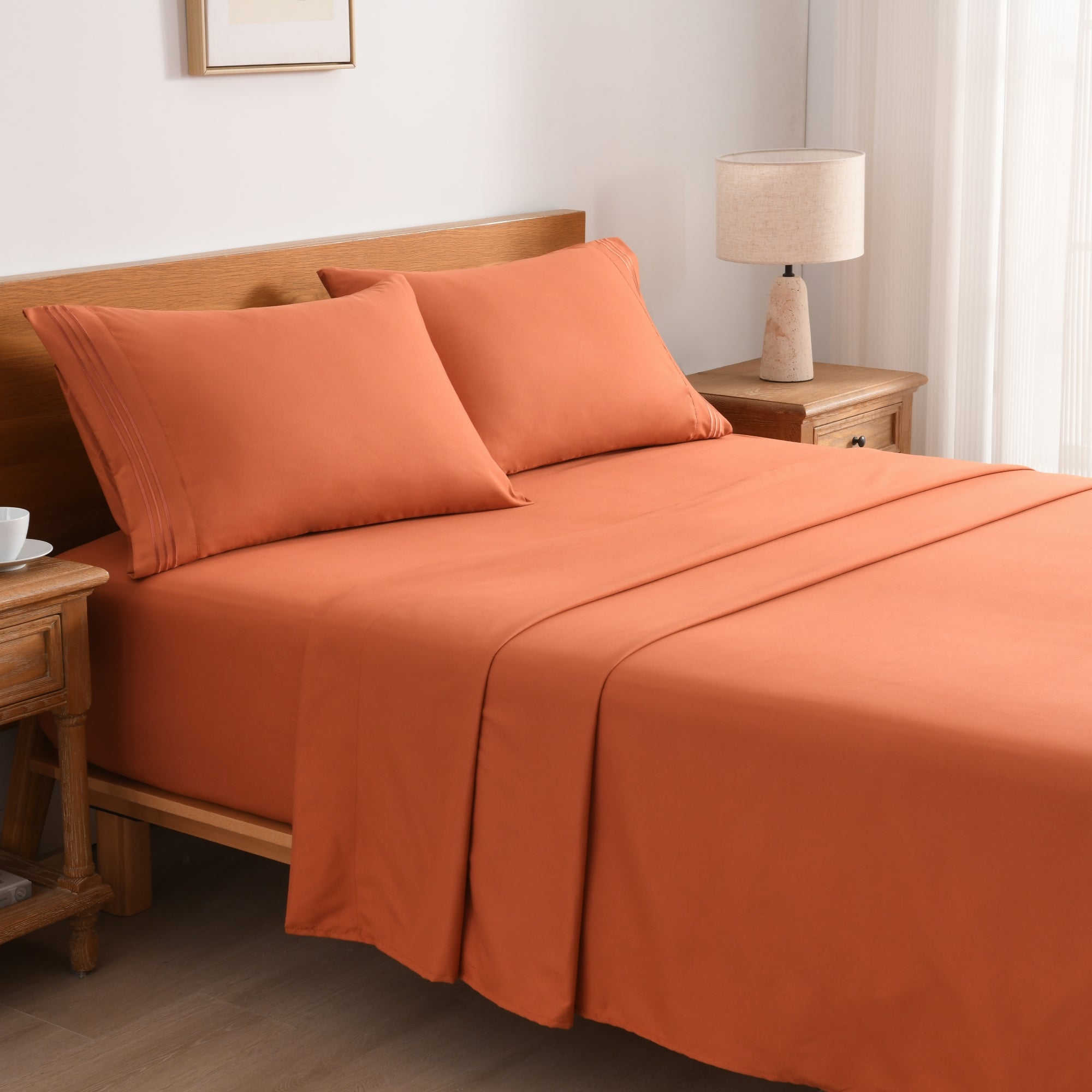 3/4 Piece Soft Solid Embroidered Bed Sheet Set Bedding Set
