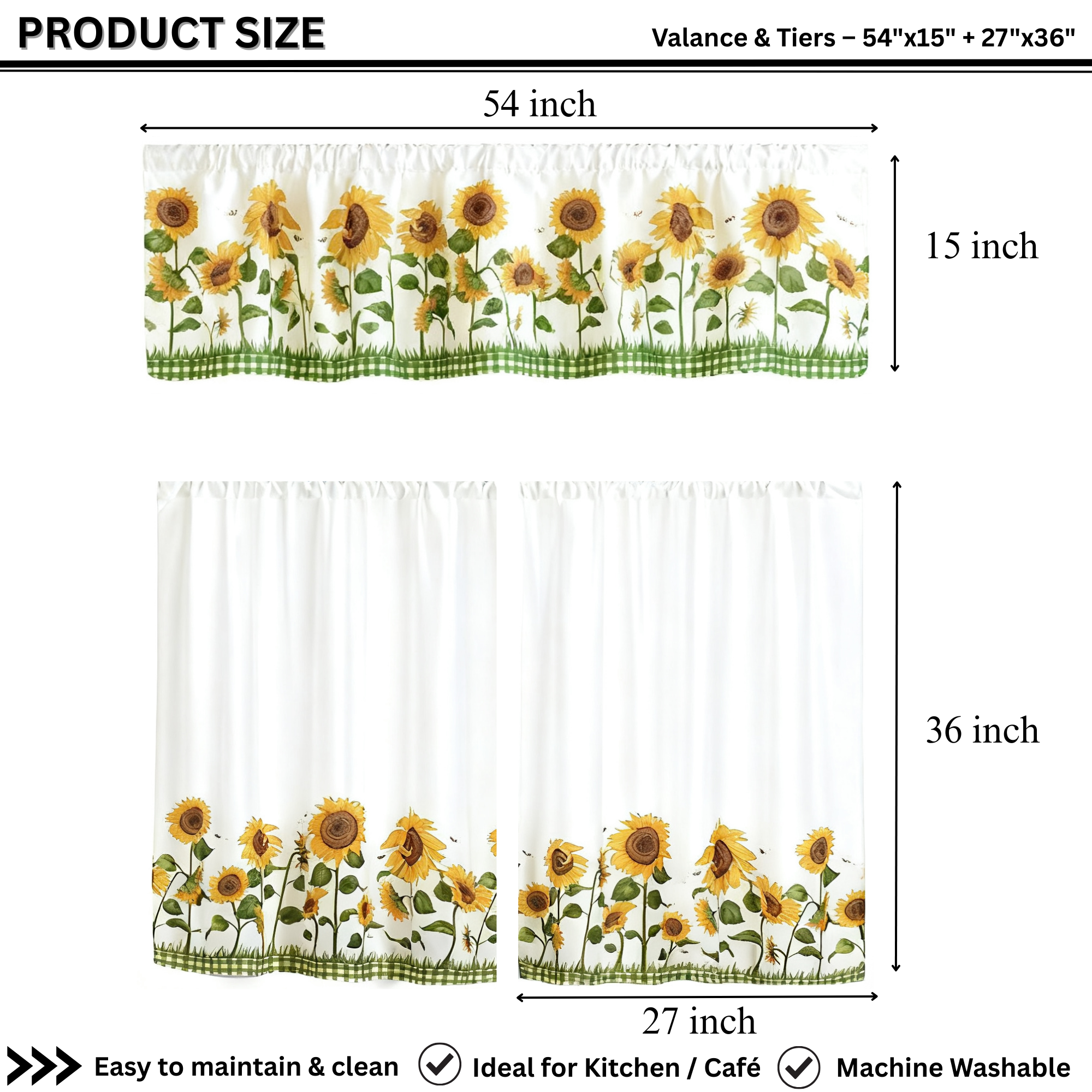 3 Piece Kitchen Café Curtain Set, Swag & Tier Rod Pocket