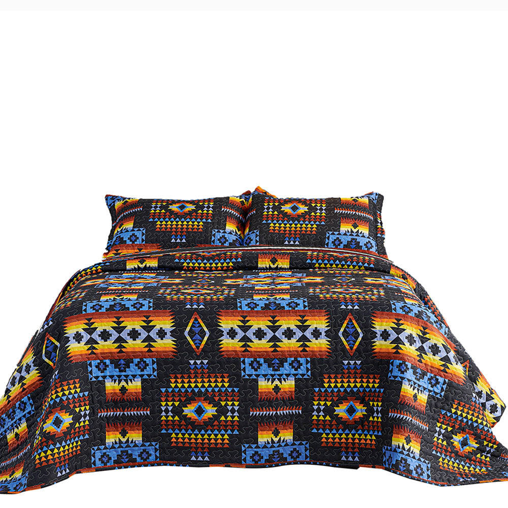 3 Piece Boho Colorful Geometric Printed Quilt Bedspread Set SS