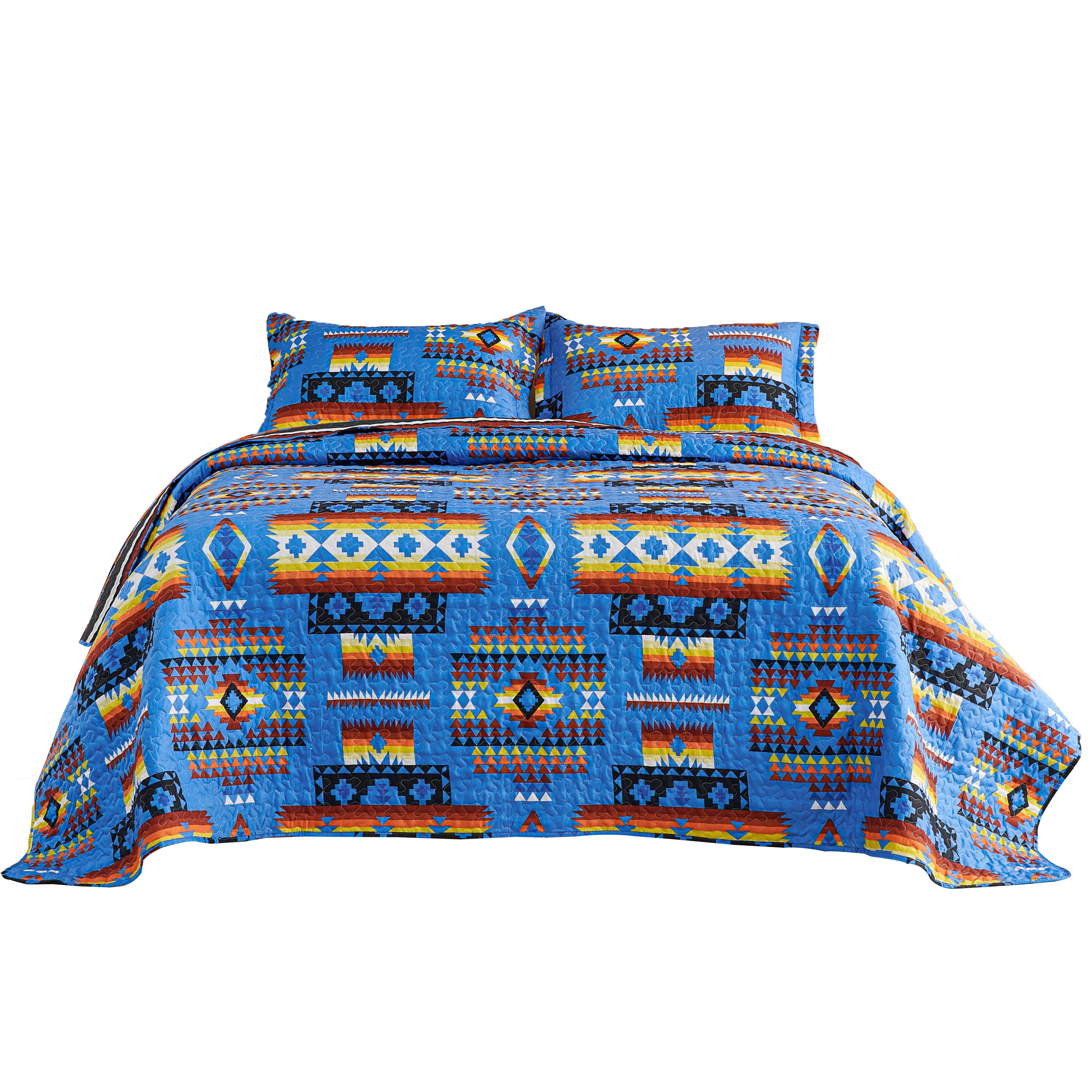 3 Piece Boho Colorful Geometric Printed Quilt Bedspread Set SS
