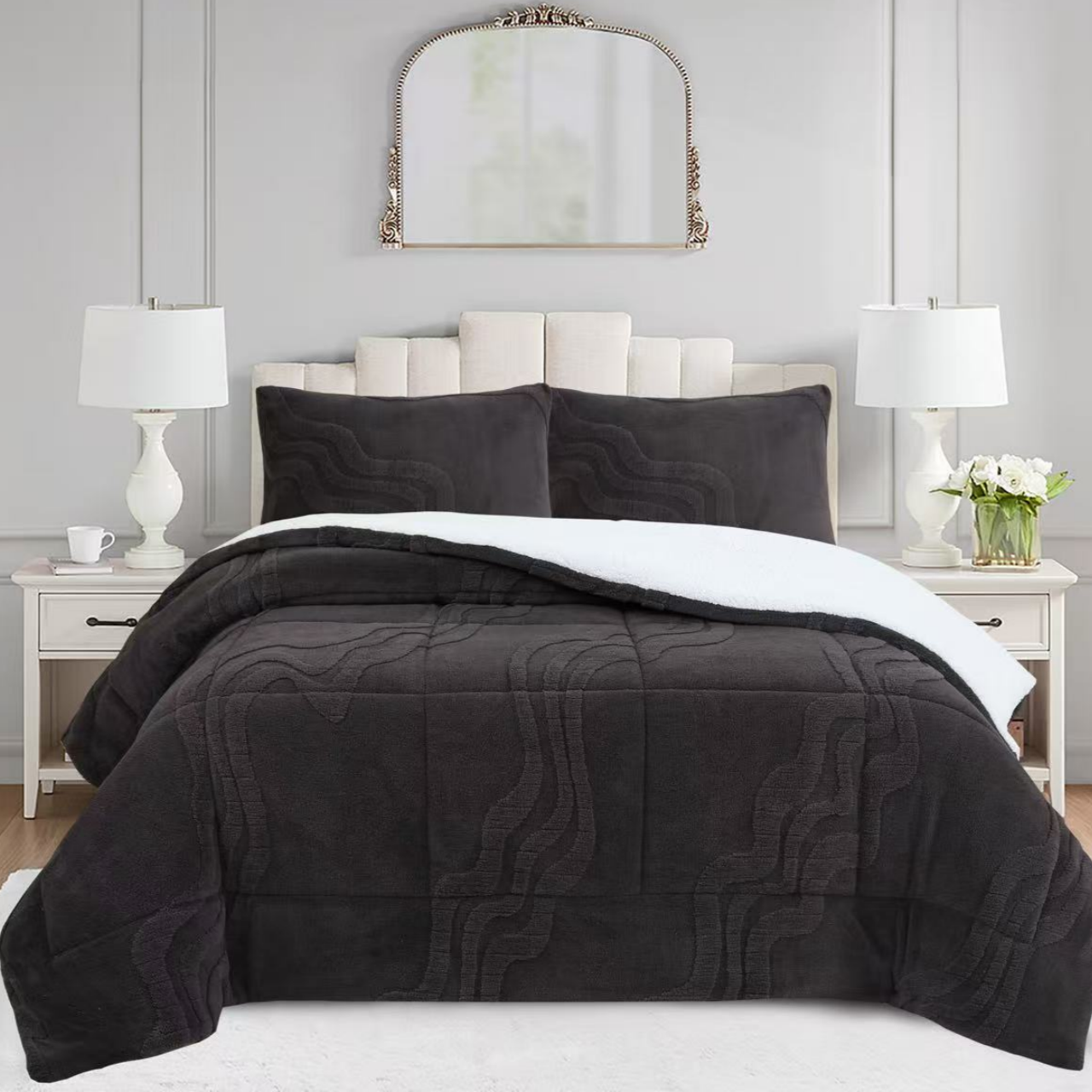 Luxury 3 Piece Wave Jacquard Plush Comforter Set MEW