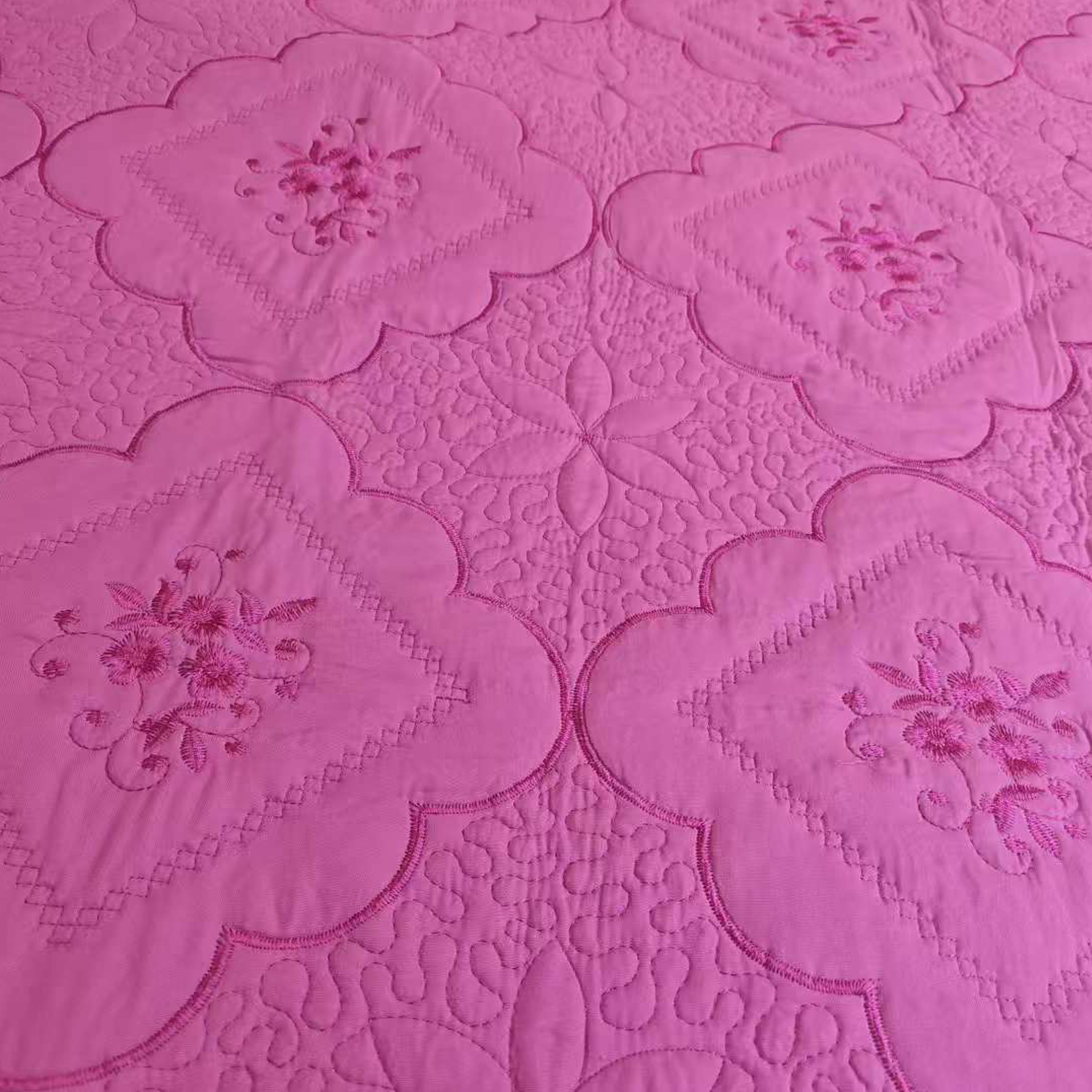 3 Piece Floral Embroidered Quilted Bedspread Set