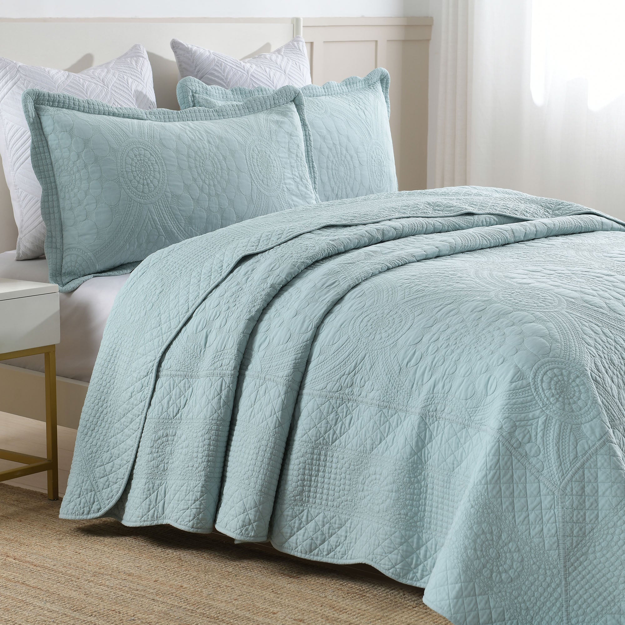 3 Piece 100% Cotton Quilt Set, Oversized Lightweight Quilted Bedspread TF