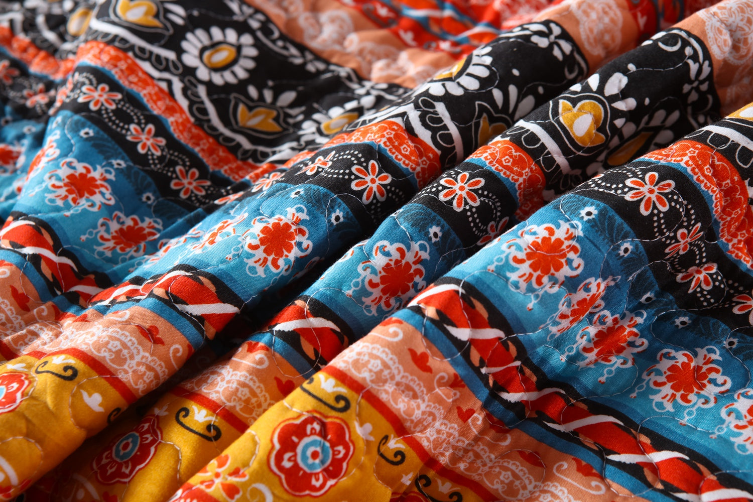 3 Piece Boho Quilt Set, Tribal Striped Bedspread Lightweight BY012