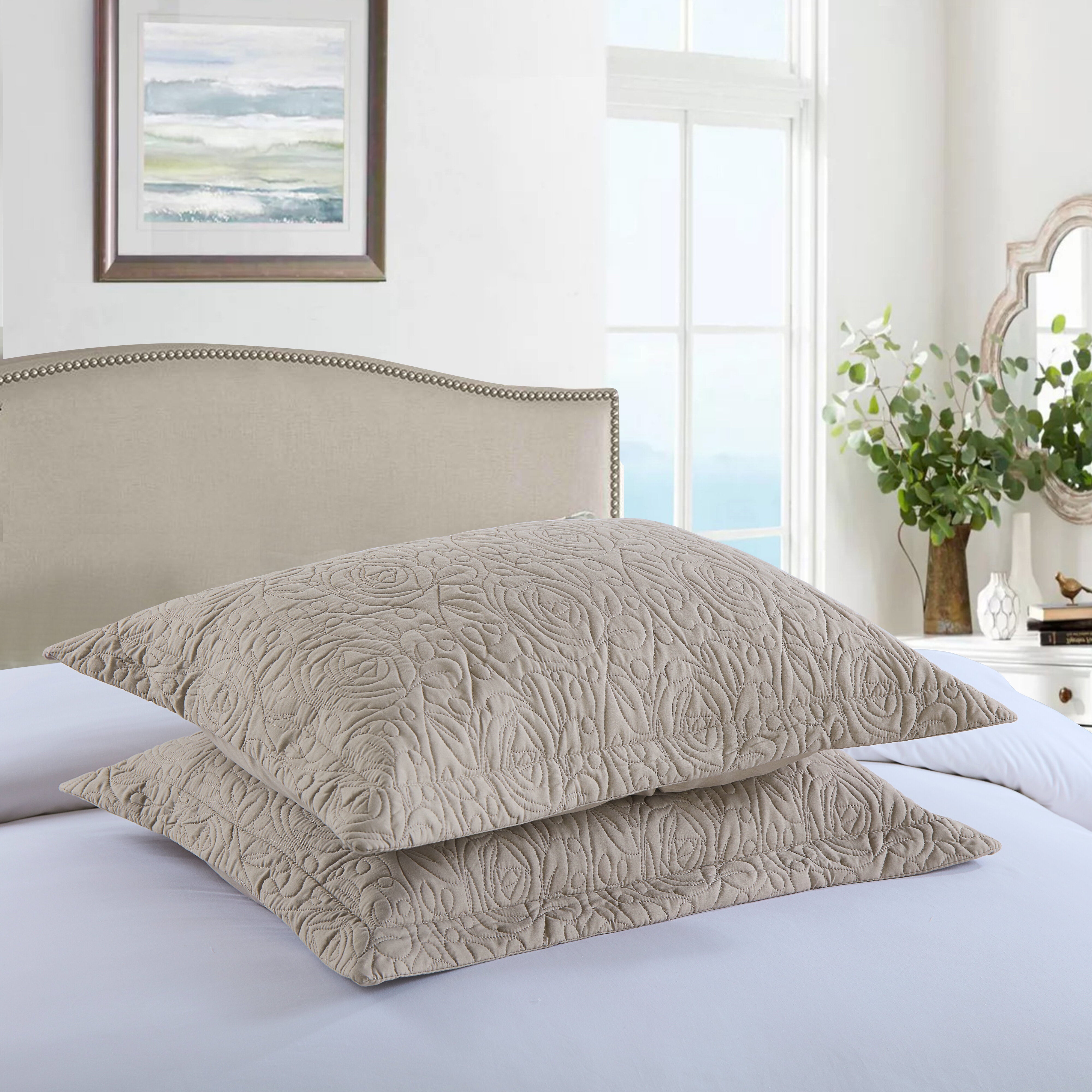 2 Piece King Size Quilted Pillow Shams, Decorative Pillow Covers
