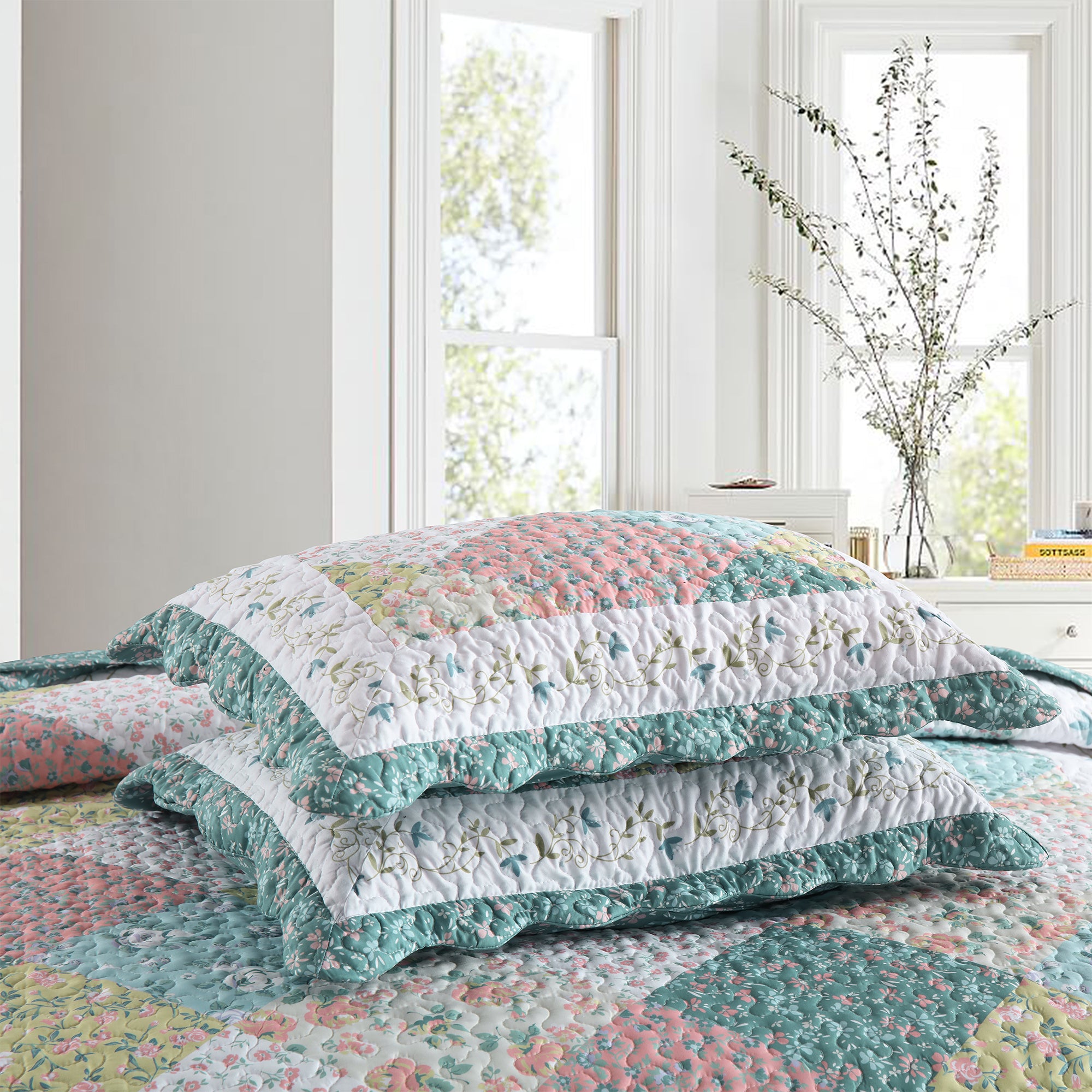 3 Piece Printed Quilt Bedspread Set Bedding Coverlet Set Lily