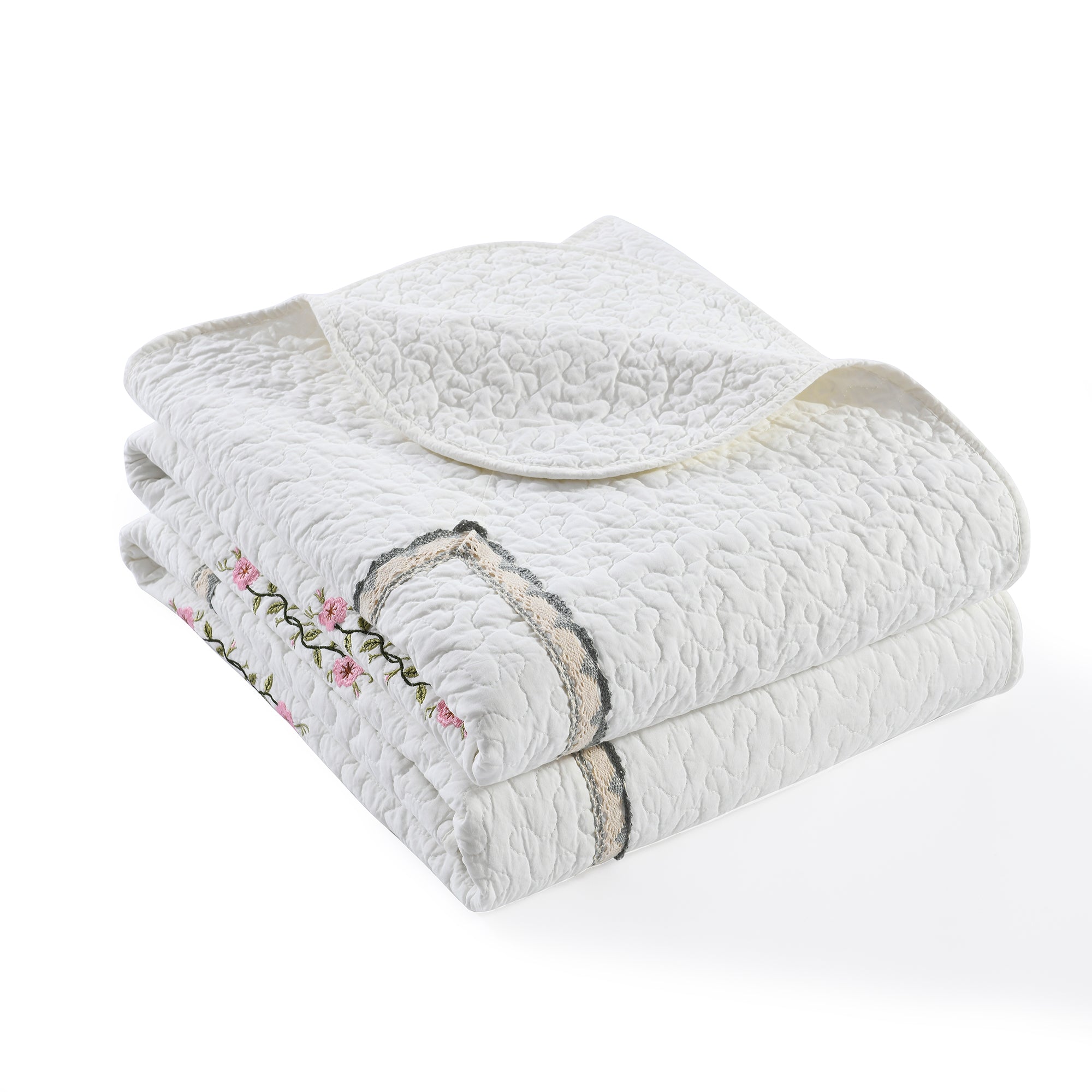 3 Piece 100% Cotton Quilt Set, Oversized Lightweight Embroidered Bedspread S98