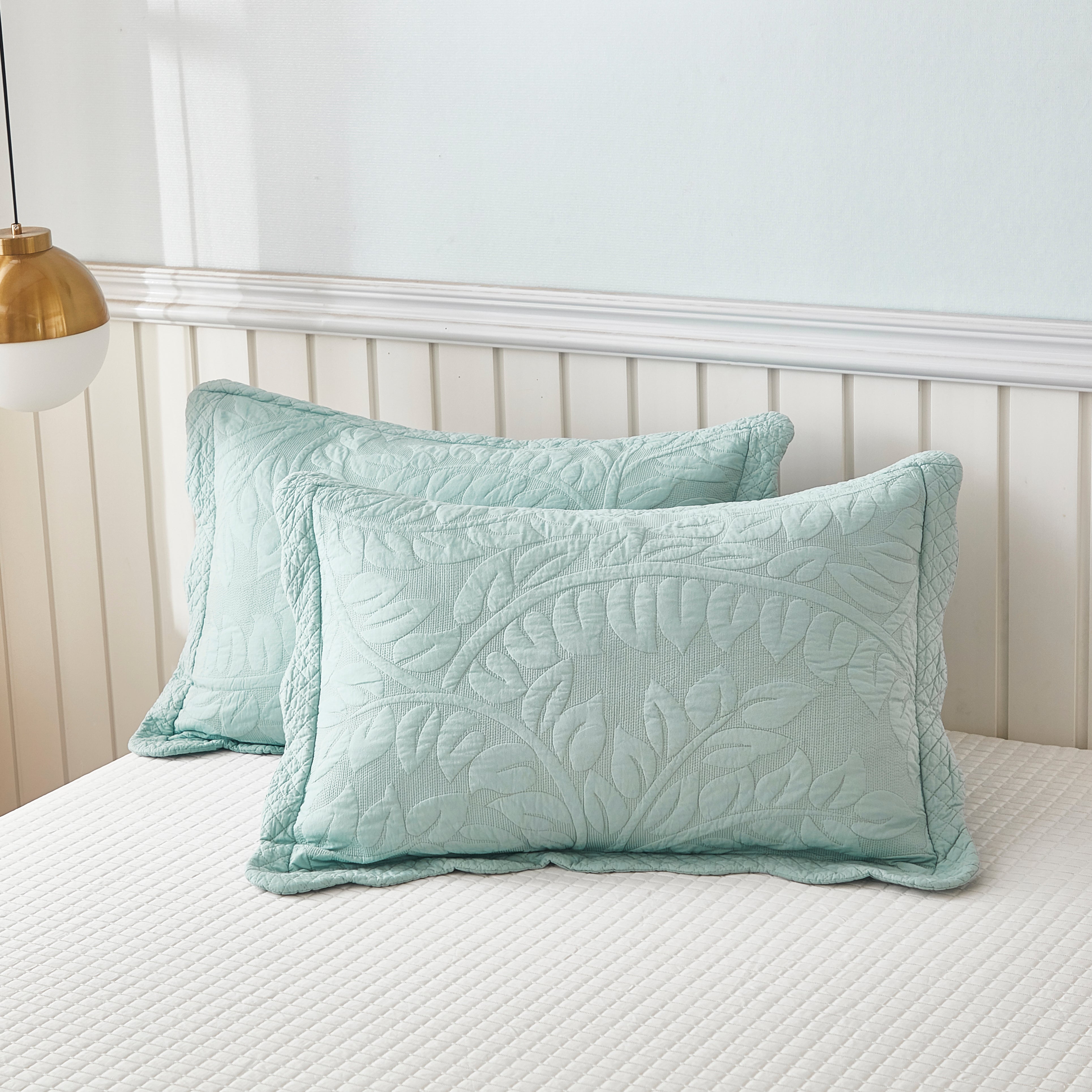 2 Piece 100% Cotton Quilted Pillow Shams, Decorative Pillow Covers
