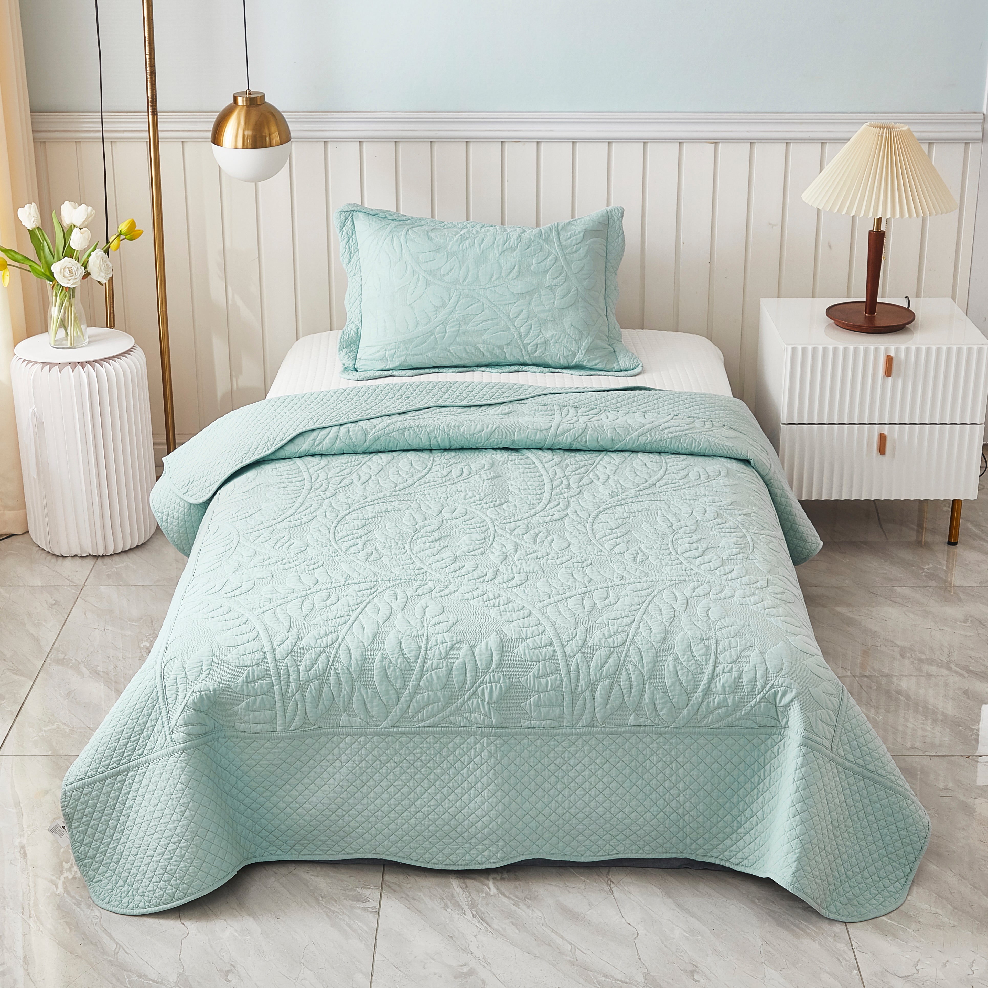 3 Piece 100% Cotton Quilt Set, Oversized Quilted Bedspread T