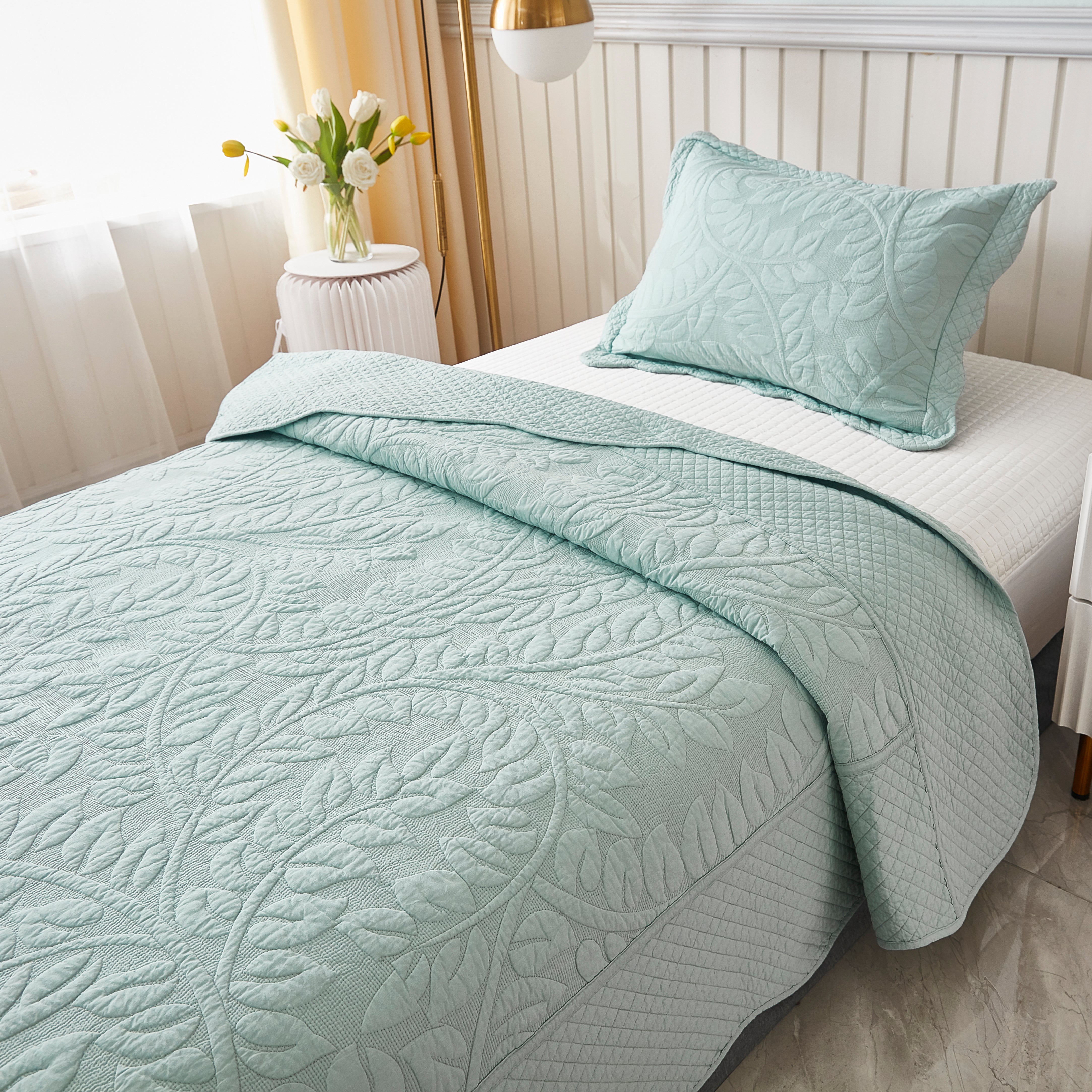 3 Piece 100% Cotton Quilt Set, Oversized Quilted Bedspread T