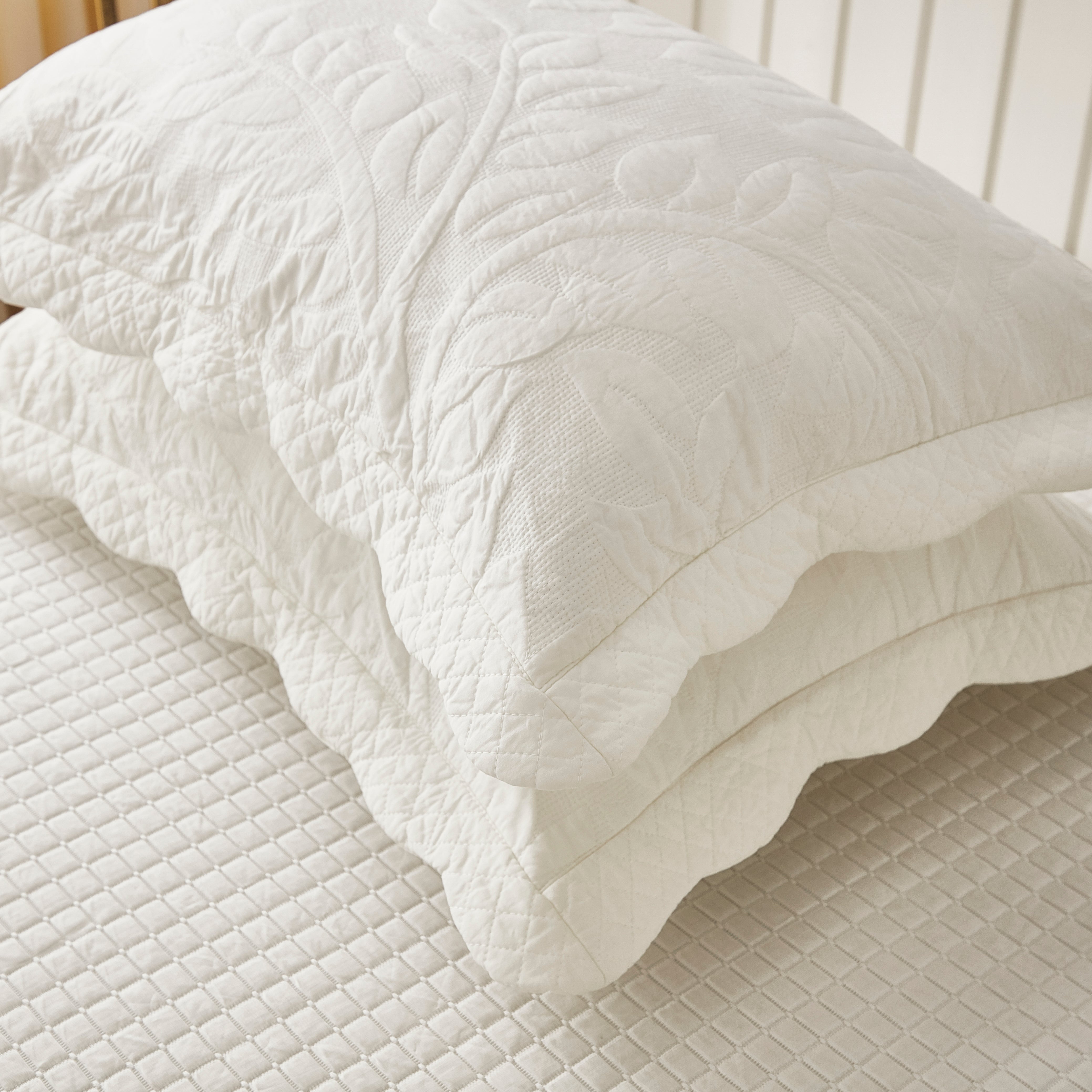 2 Piece 100% Cotton Quilted Pillow Shams, Decorative Pillow Covers