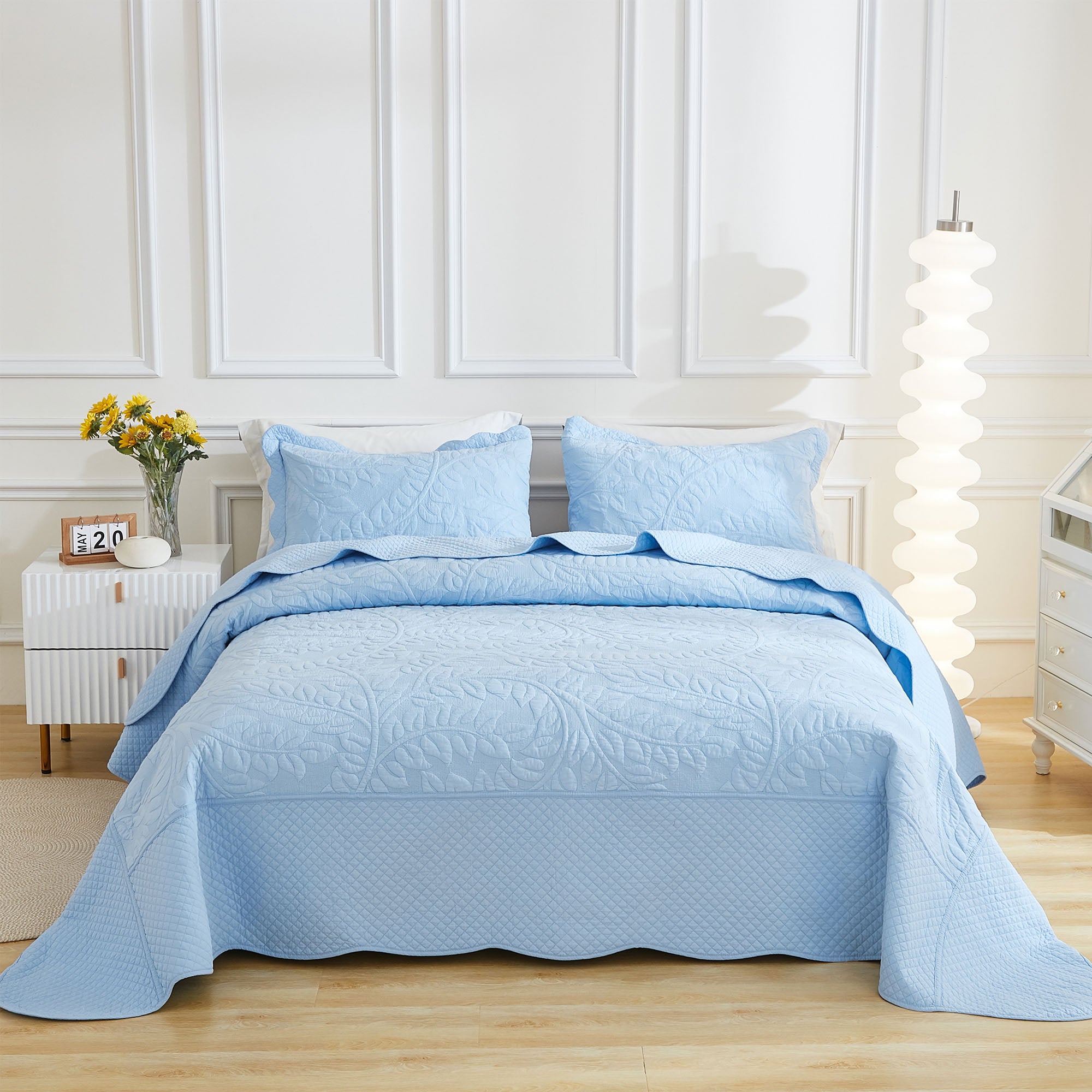 3 Piece 100% Cotton Quilt Set, Oversized Quilted Bedspread T