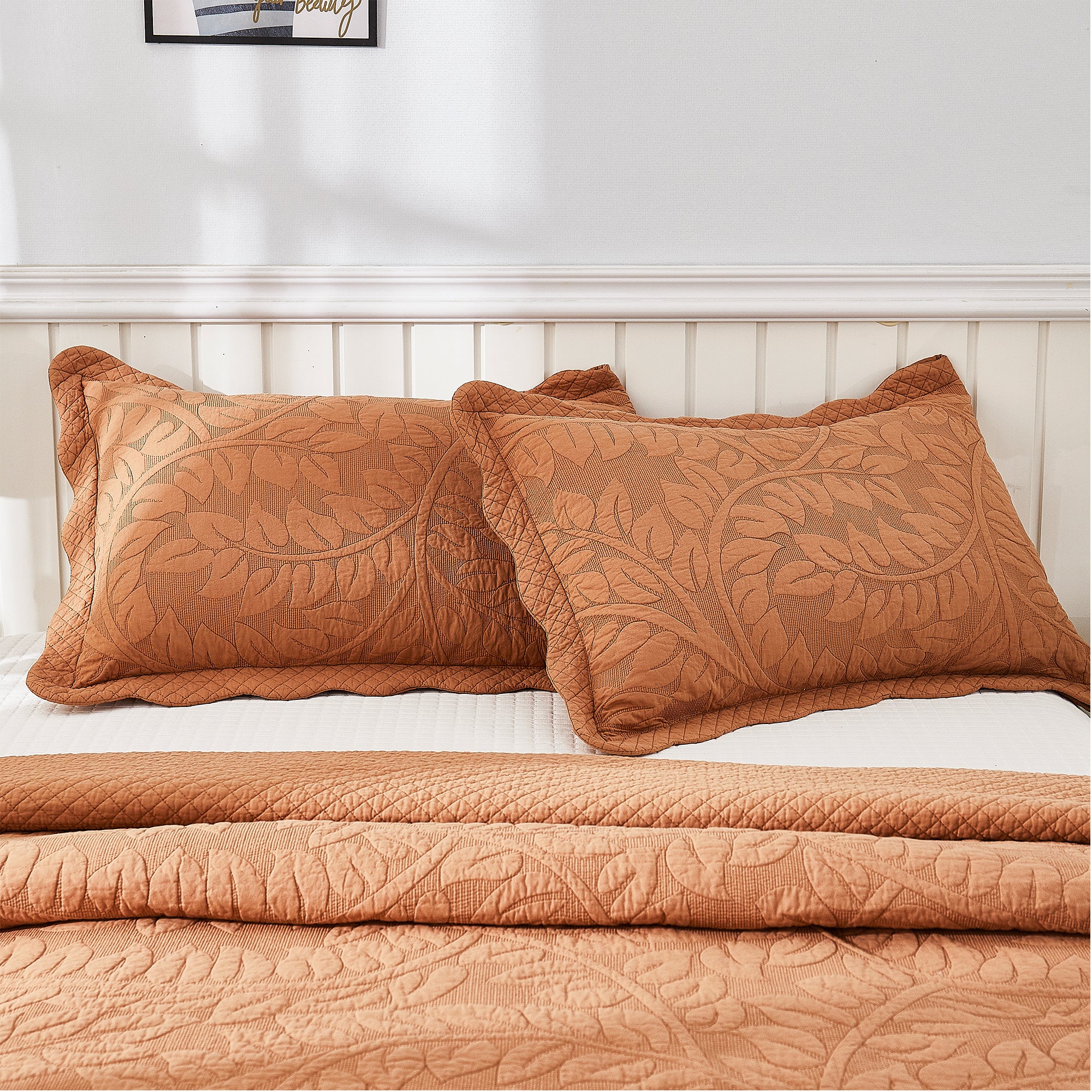 2 Piece 100% Cotton Quilted Pillow Shams, Decorative Pillow Covers