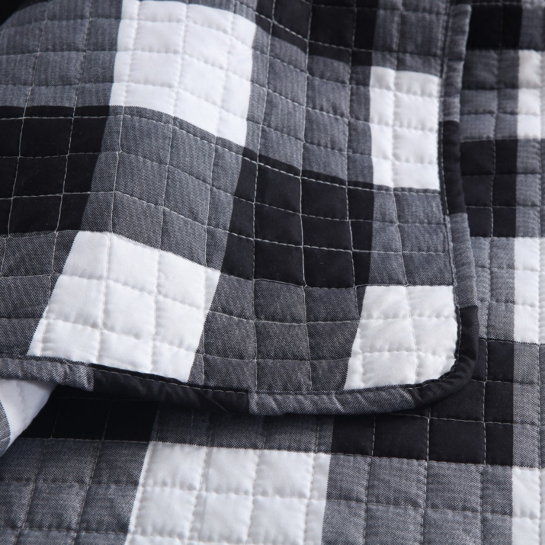 3 Piece Buffalo Plaid Quilt Set Lightweight Gingham Bedspread B020