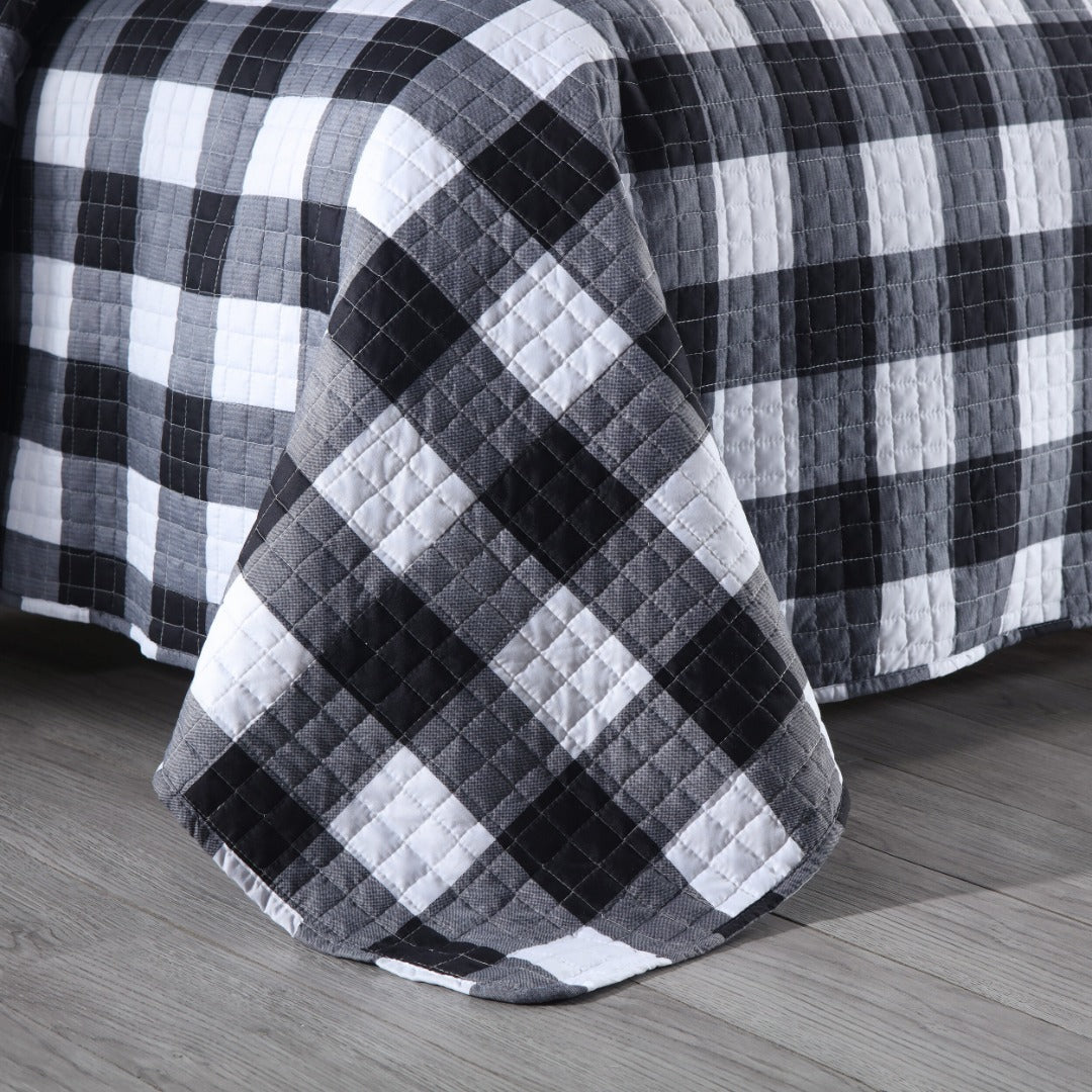 3 Piece Buffalo Plaid Quilt Set Lightweight Gingham Bedspread B020
