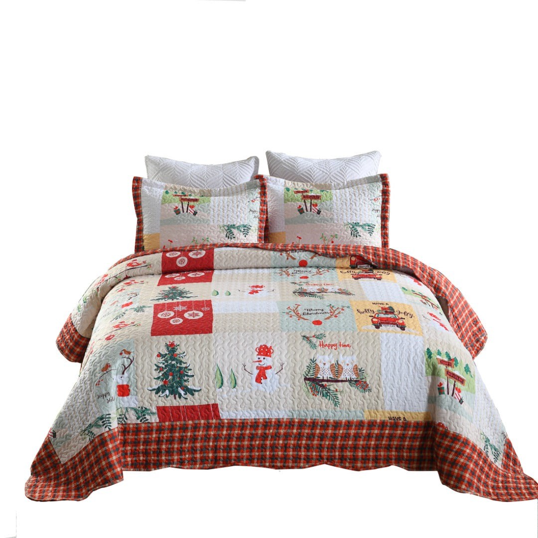 3 Piece Christmas Patchwork Quilt Set Lightweight Holiday Bedspread B022