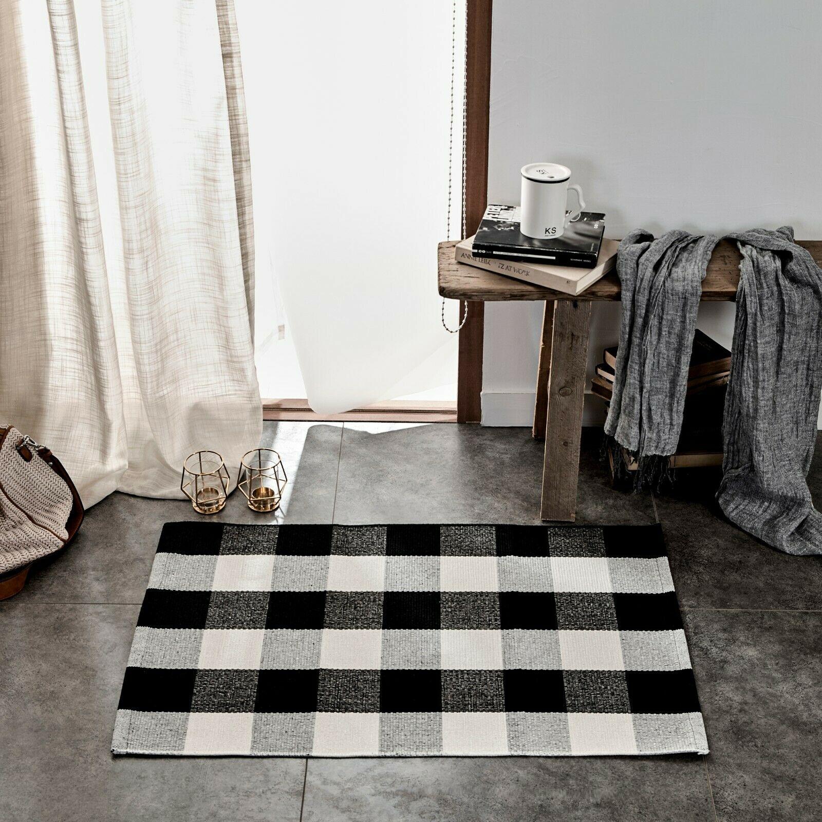 Buffalo Plaid Rug Layered Doormat Checkerboard Rug Black and White
