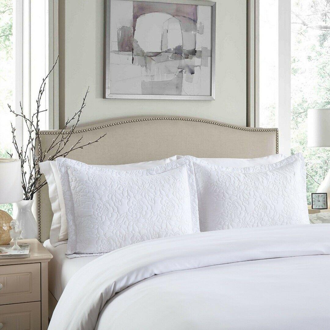 Floral Quilted Pillow Shams Set of 2 – Microfiber with Envelope Closure