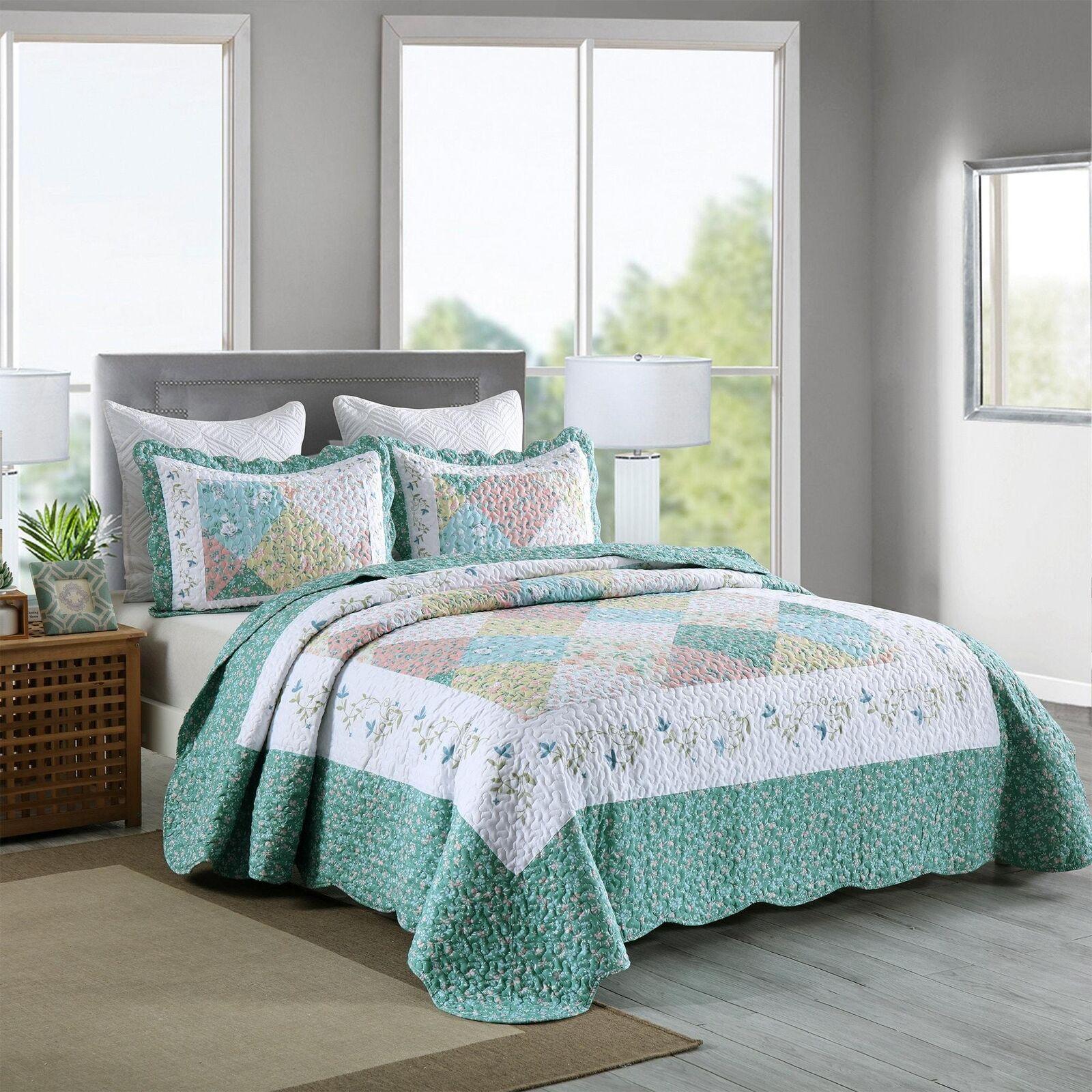 3 Piece Printed Quilt Bedspread Set Bedding Coverlet Set Lily