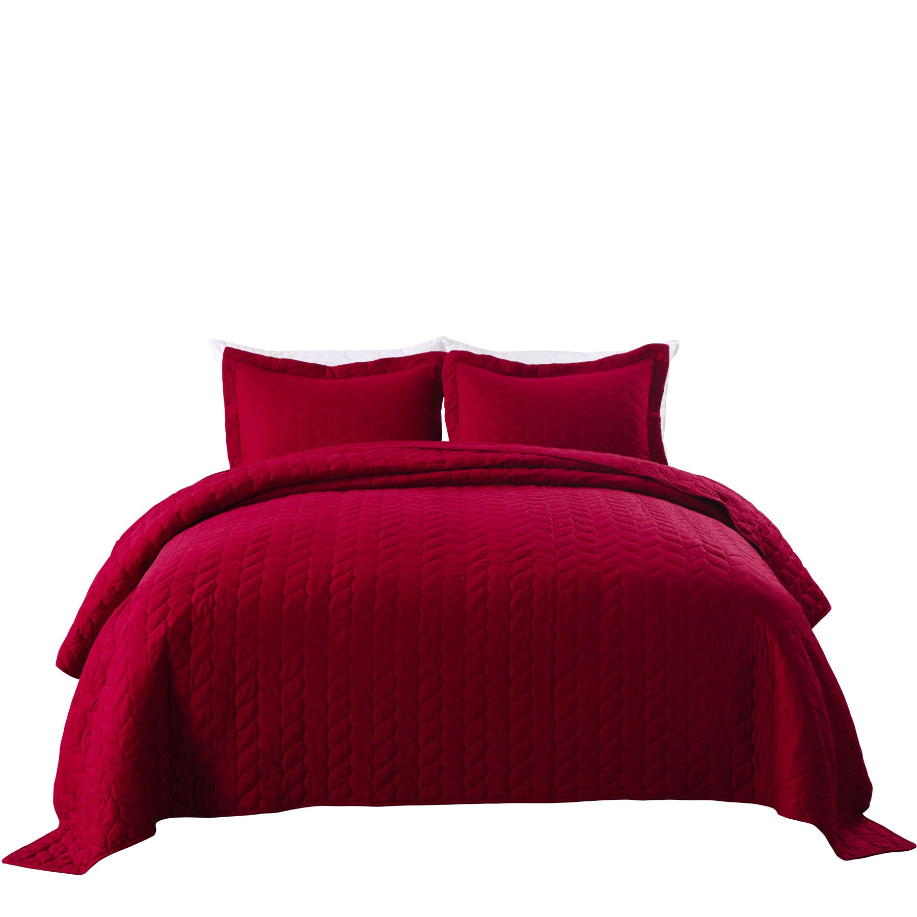 Solid Color Leaf Quilted 3 Piece Lightweight Quilt Bedspread Set