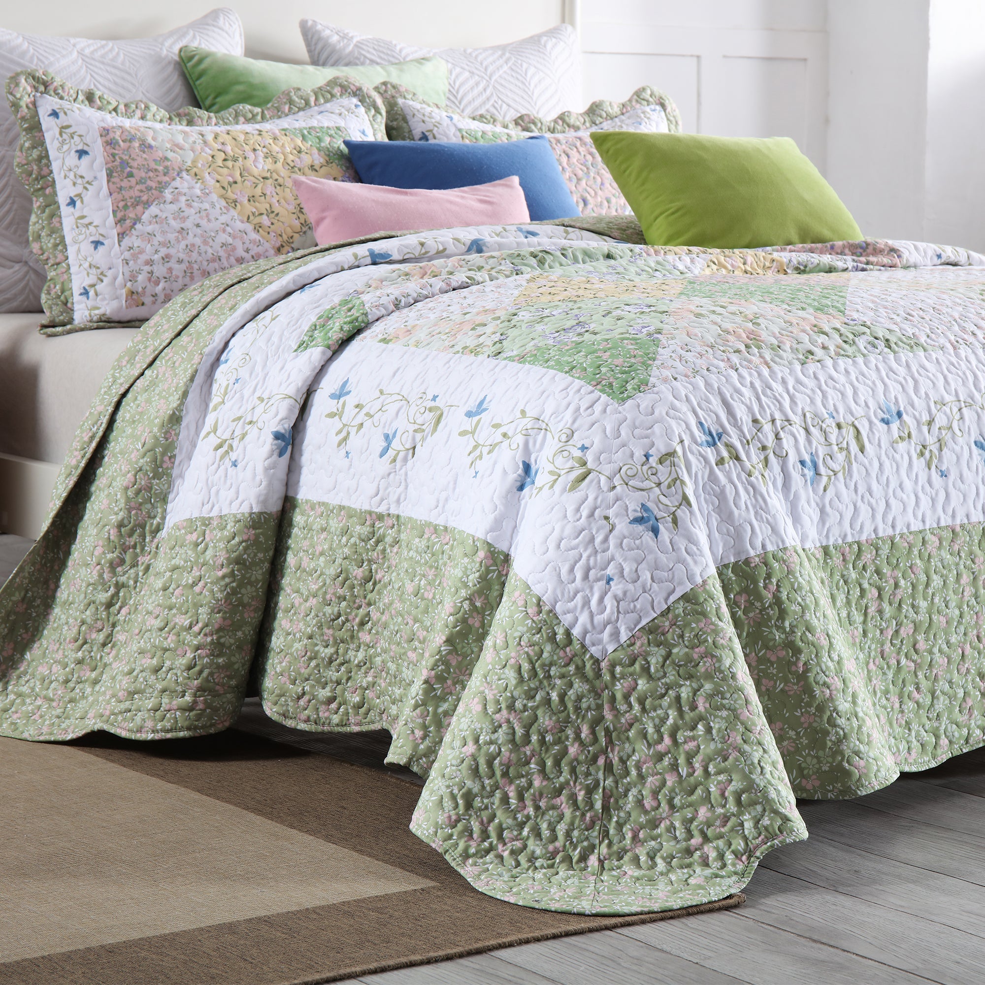 3 Piece Printed Quilt Bedspread Set Bedding Coverlet Set Lily