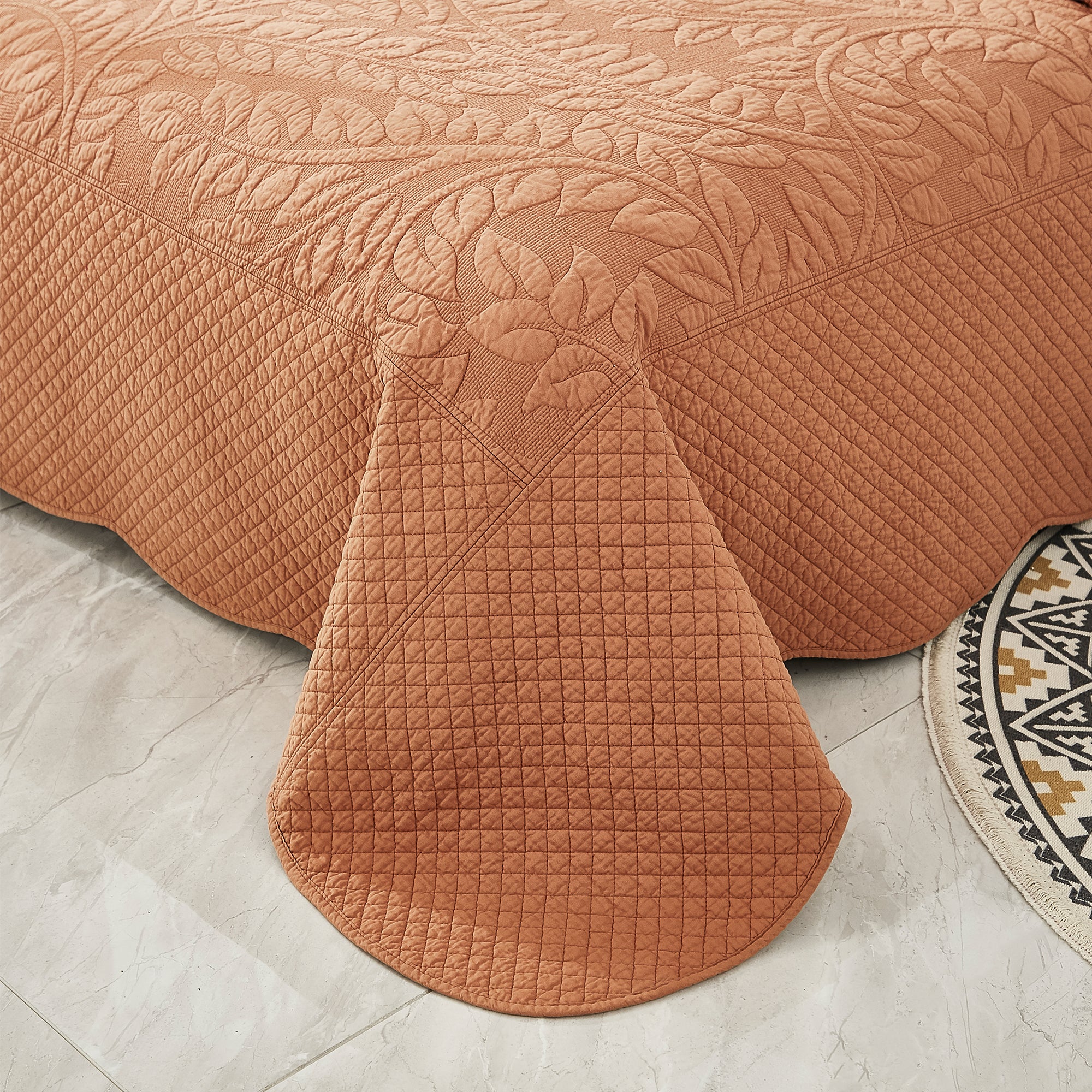 3 Piece 100% Cotton Quilt Set, Oversized Quilted Bedspread T