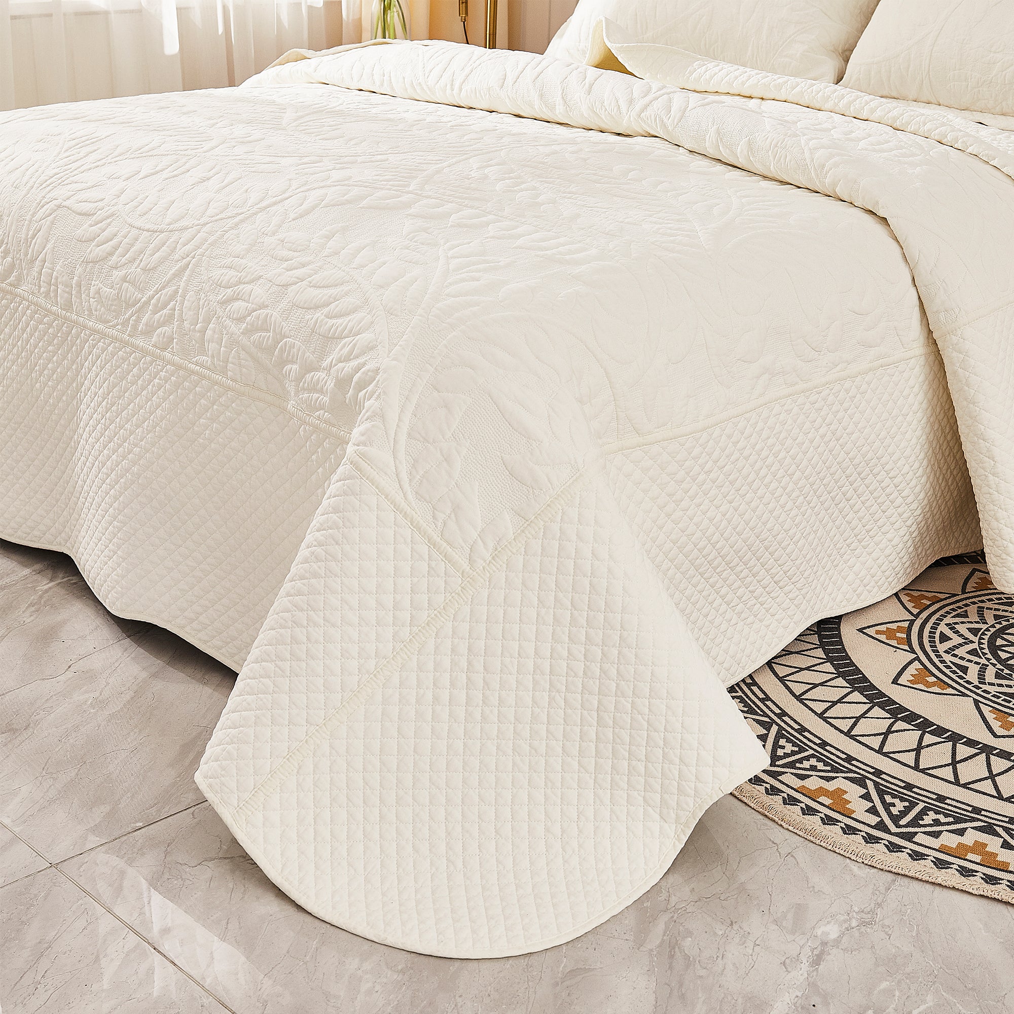 3 Piece 100% Cotton Quilt Set, Oversized Quilted Bedspread T