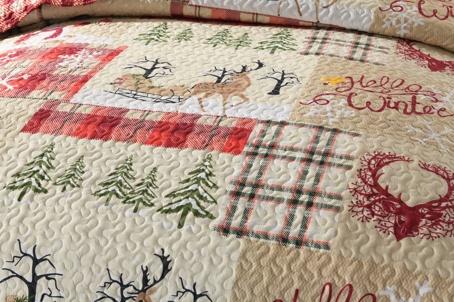 3 Pcs Christmas Quilt Bedspread Set Rustic Cabin Lodge Quilt BY010