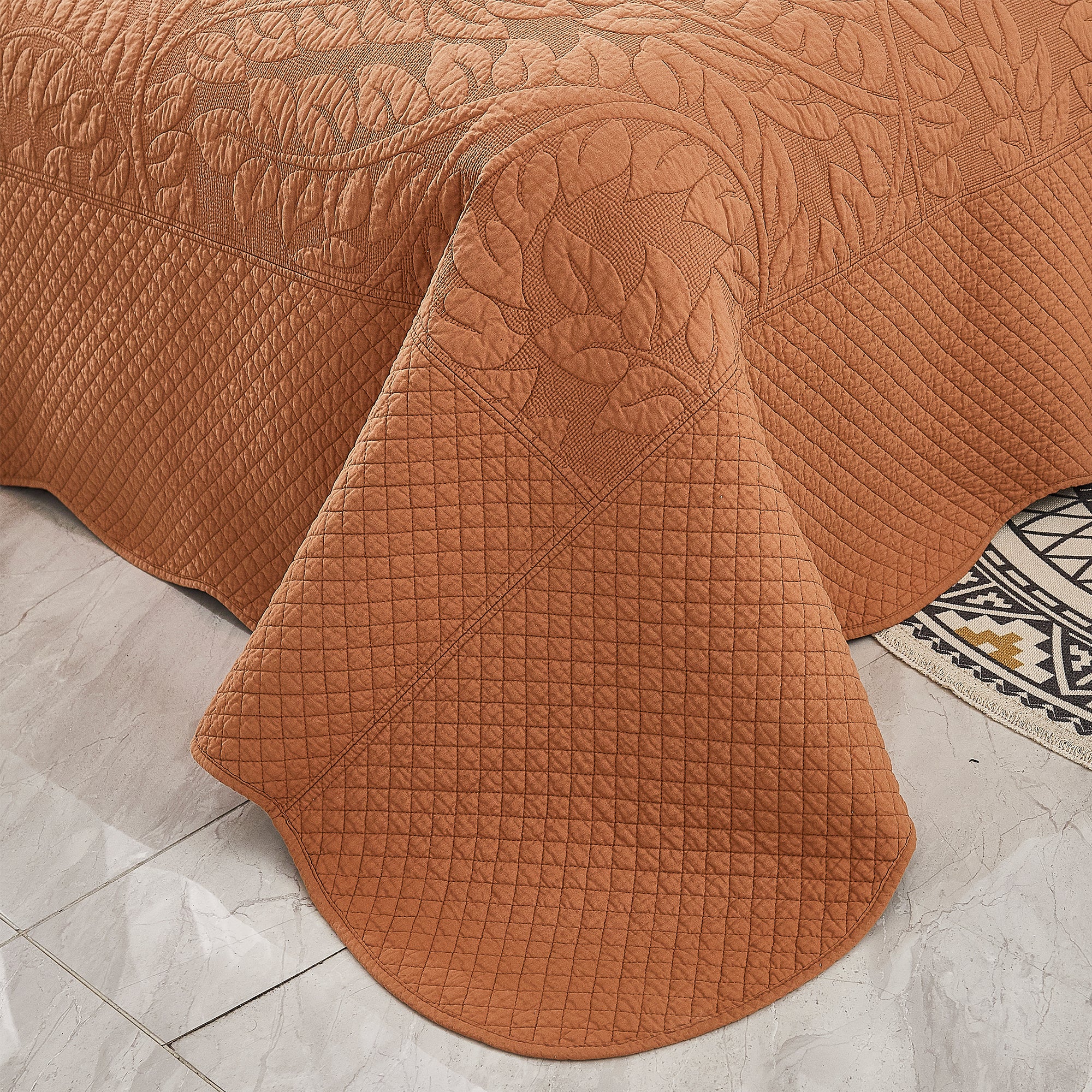 3 Piece 100% Cotton Quilt Set, Oversized Quilted Bedspread T