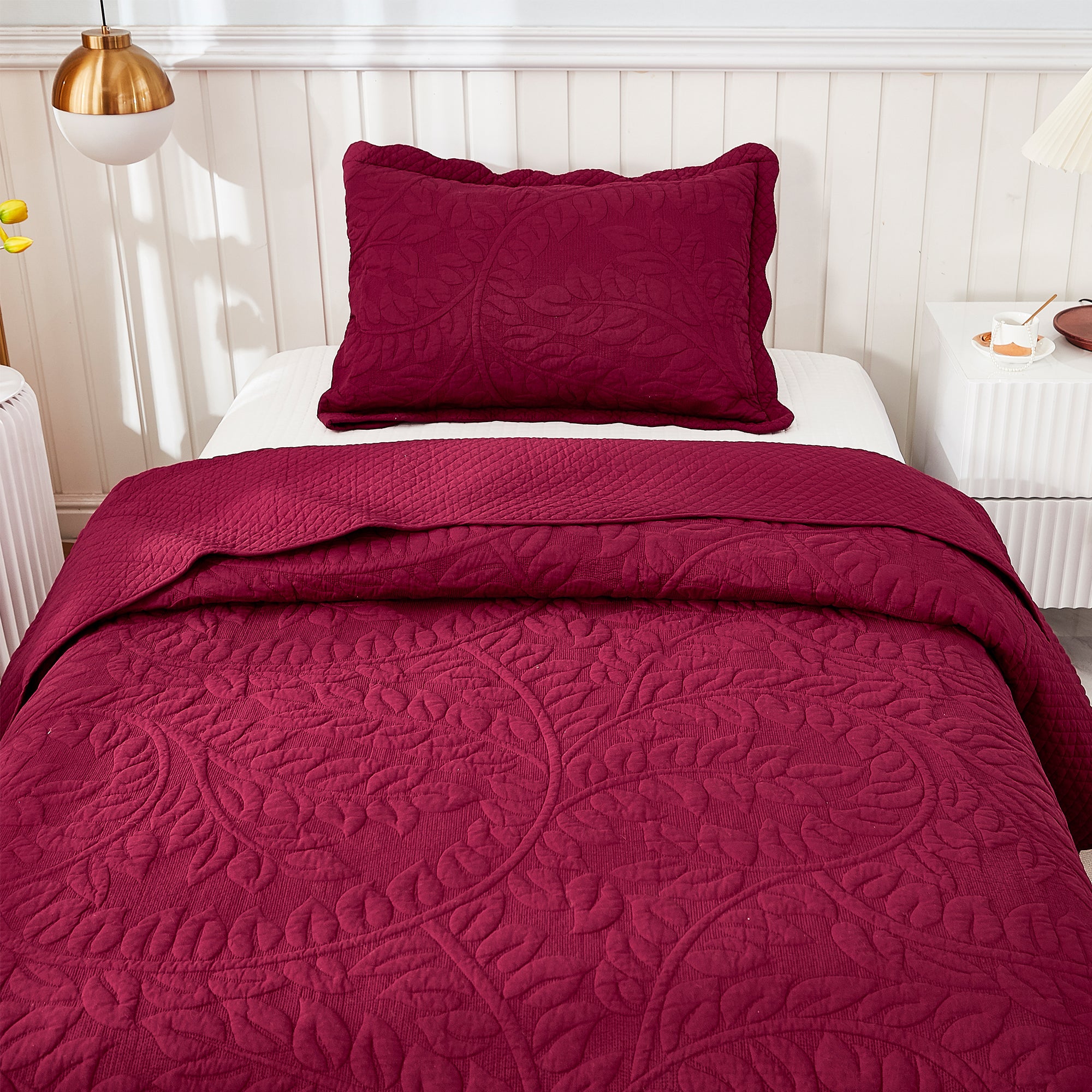 3 Piece 100% Cotton Quilt Set, Oversized Quilted Bedspread T