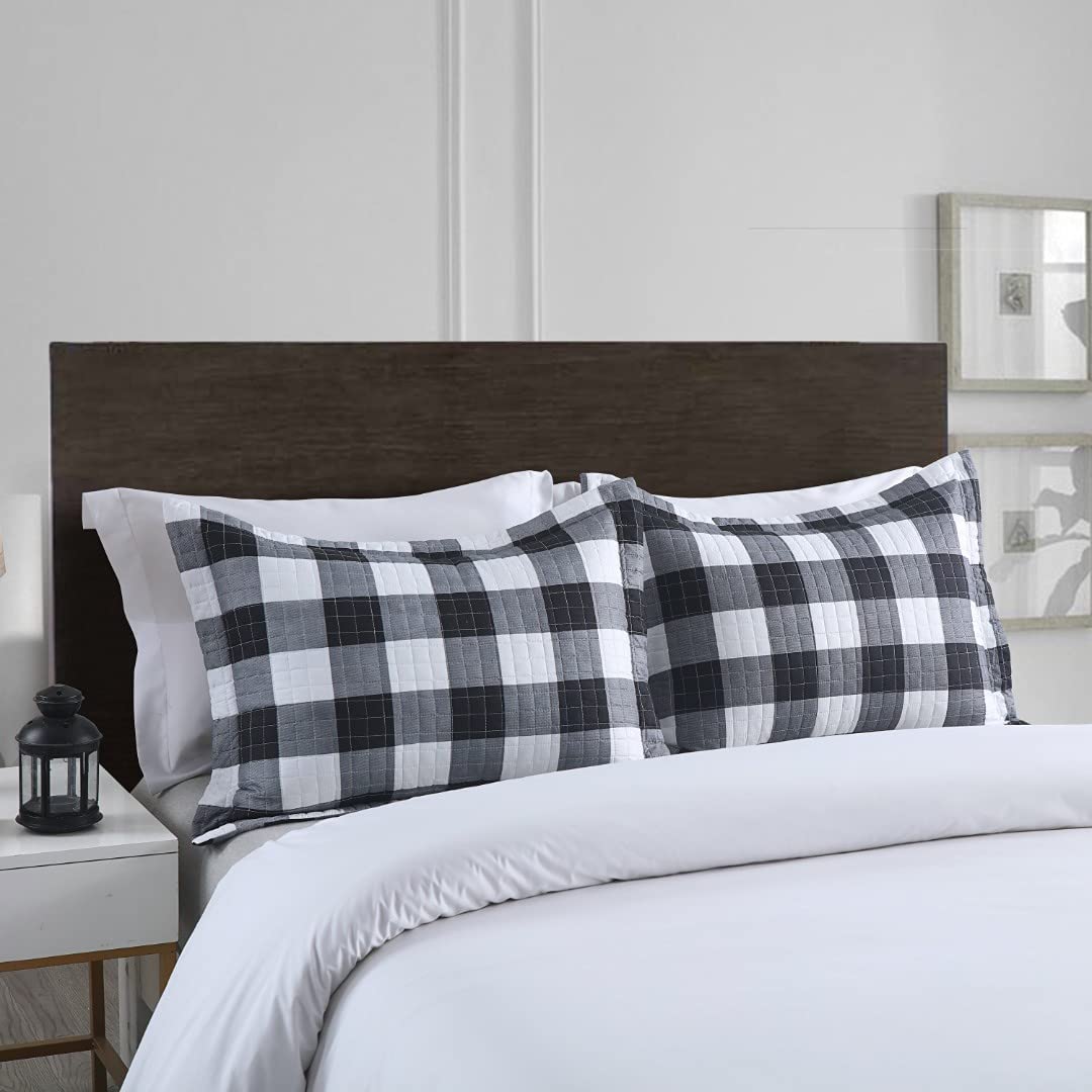2 Piece Buffalo Plaid Pillow Shams, Microfiber Decorative Covers with Zipper