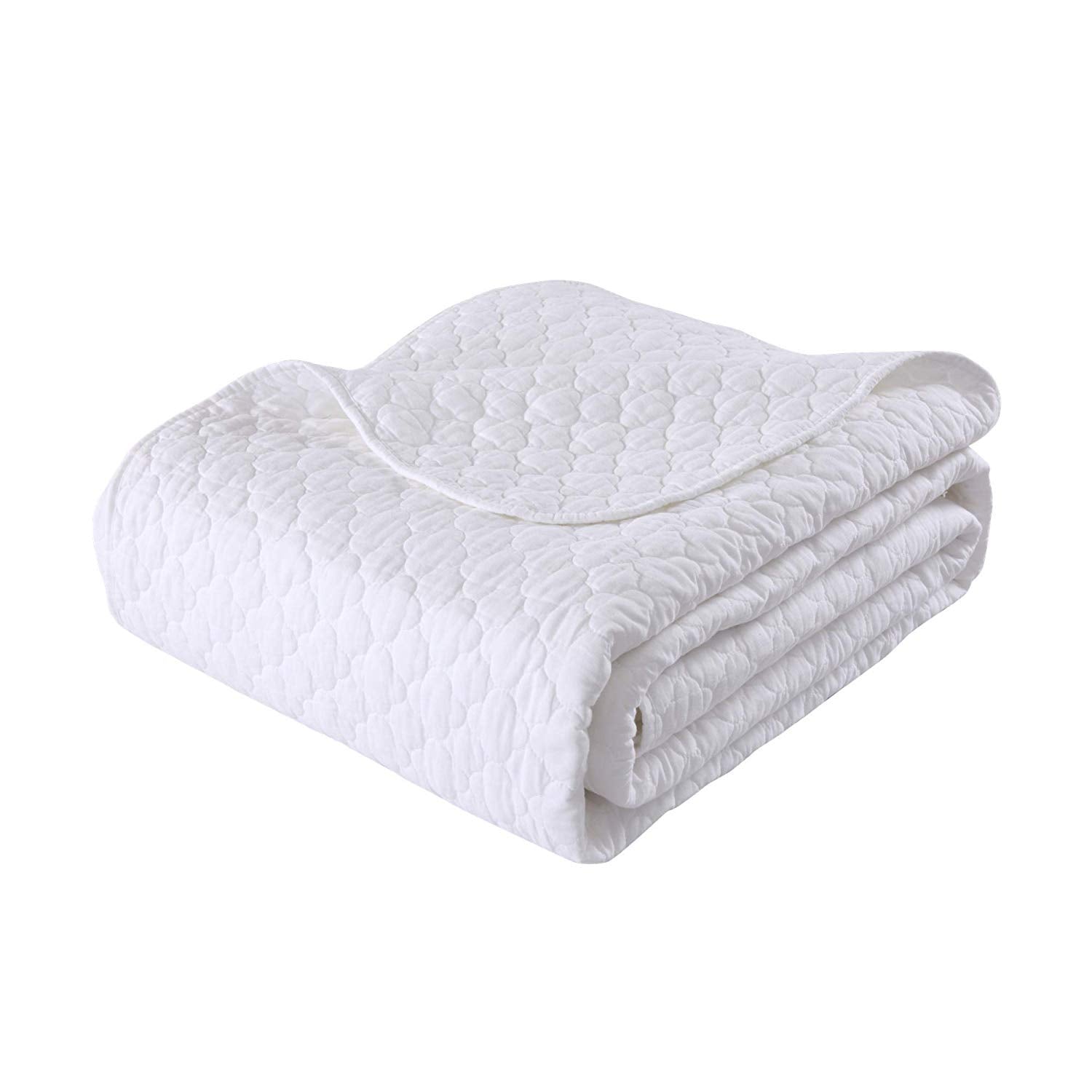 3 Piece 100% Cotton Quilt Set, Lightweight Quilted Bedspread White