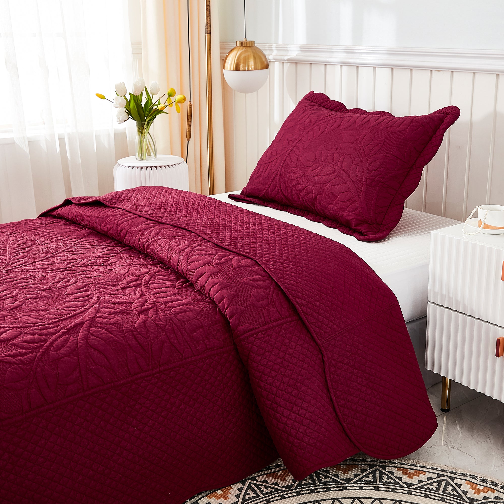 3 Piece 100% Cotton Quilt Set, Oversized Quilted Bedspread T