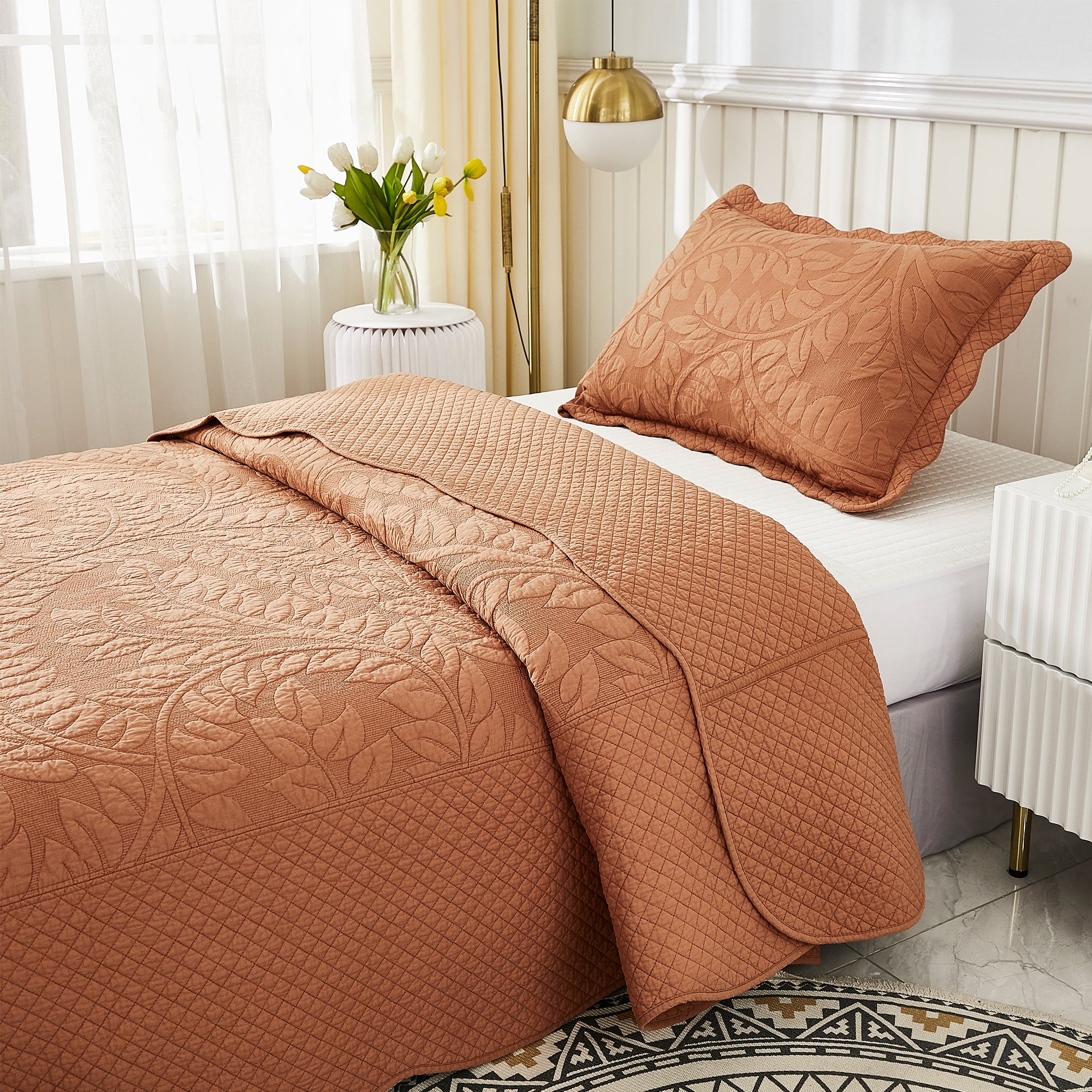 3 Piece 100% Cotton Quilt Set, Oversized Quilted Bedspread T