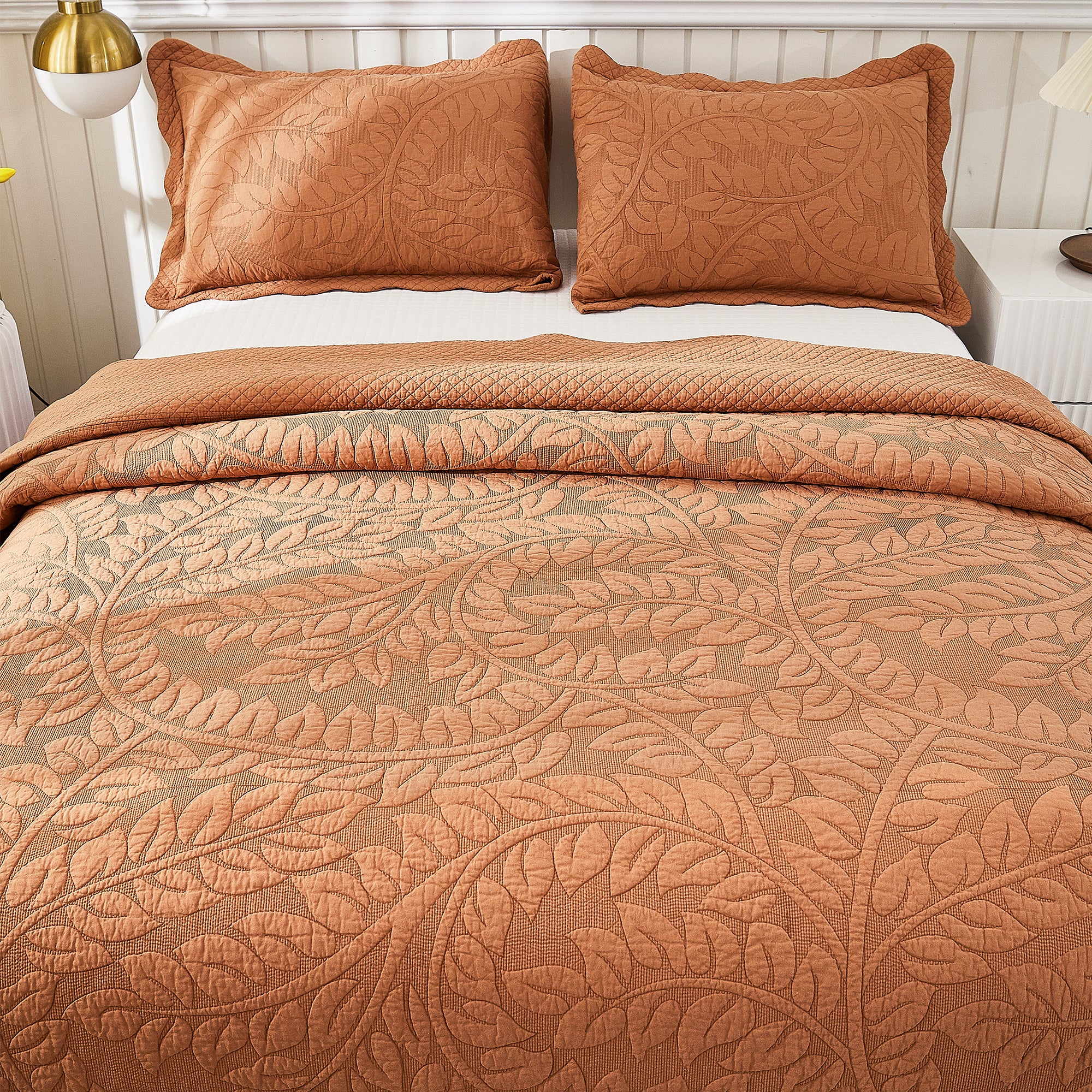 3 Piece 100% Cotton Quilt Set, Oversized Quilted Bedspread T