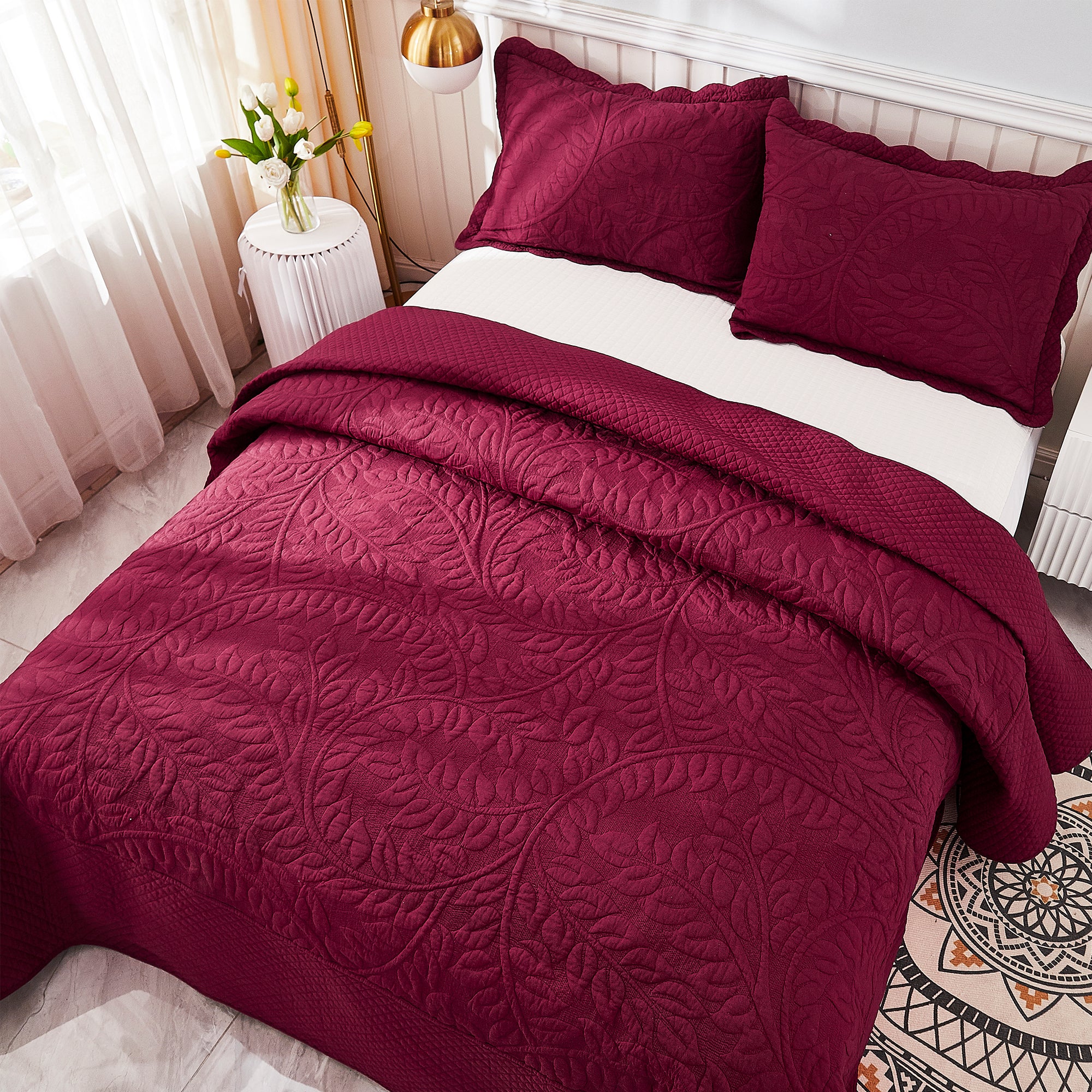 3 Piece 100% Cotton Quilt Set, Oversized Quilted Bedspread T